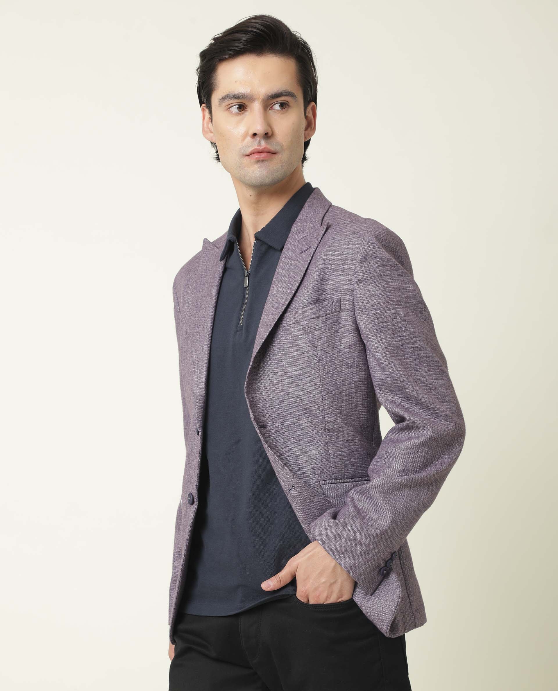 Rare Rabbit Men's Drews Purple Polyester Plain Tailored Fit Full Sleeve Lapel Neck Blazer - Image 2