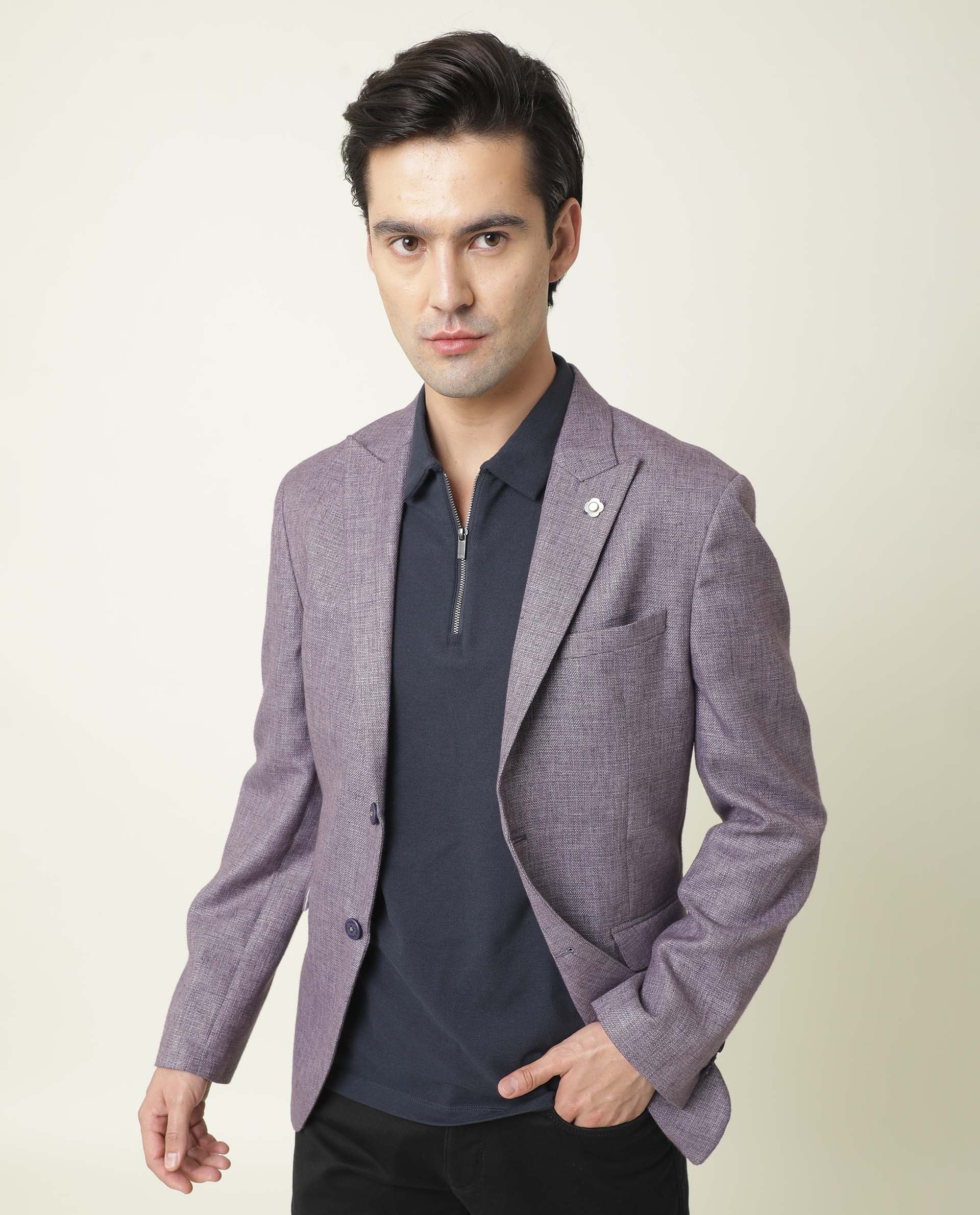 Rare Rabbit Men's Drews Purple Polyester Plain Tailored Fit Full Sleeve Lapel Neck Blazer - Image 3