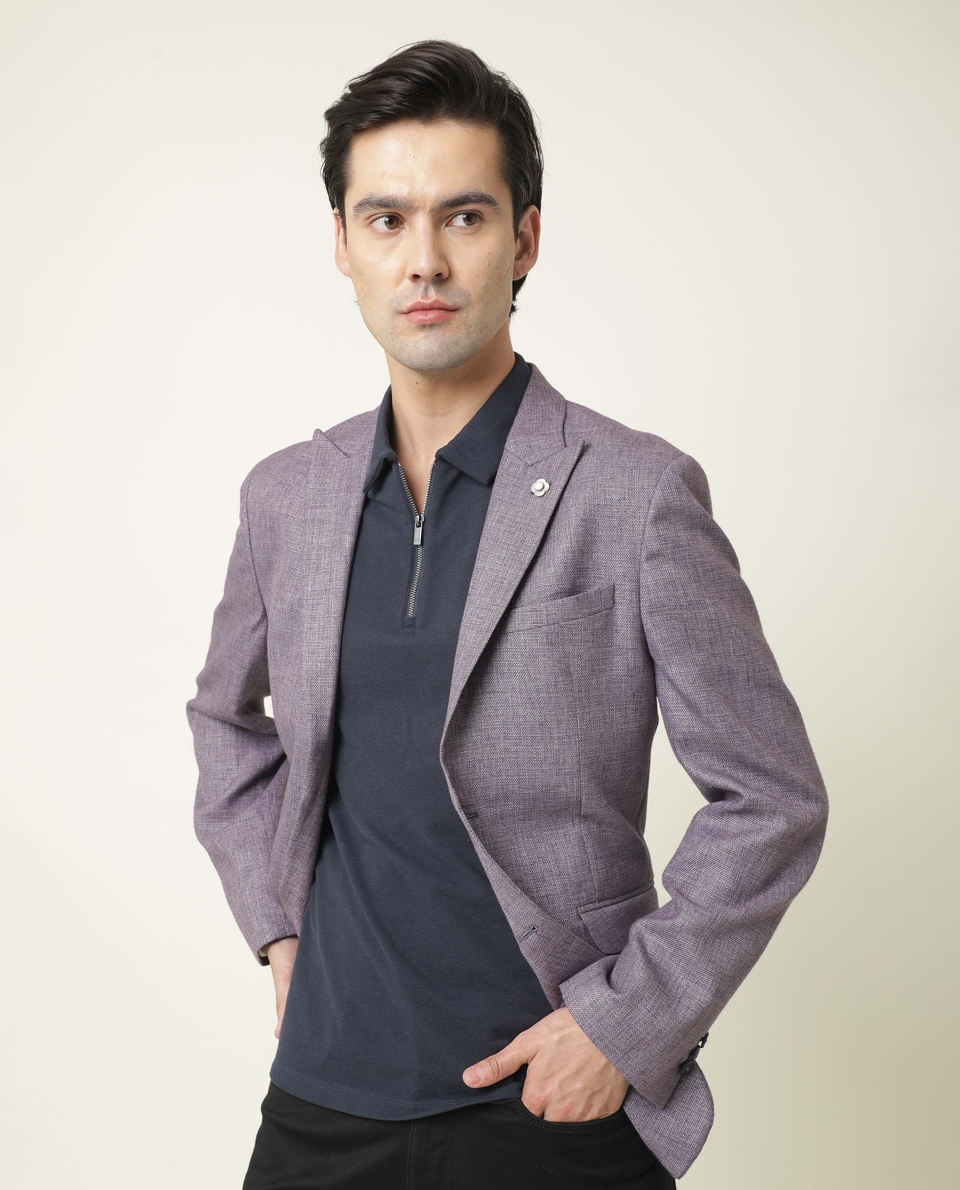 Rare Rabbit Men's Drews Purple Polyester Plain Tailored Fit Full Sleeve Lapel Neck Blazer - Image 4