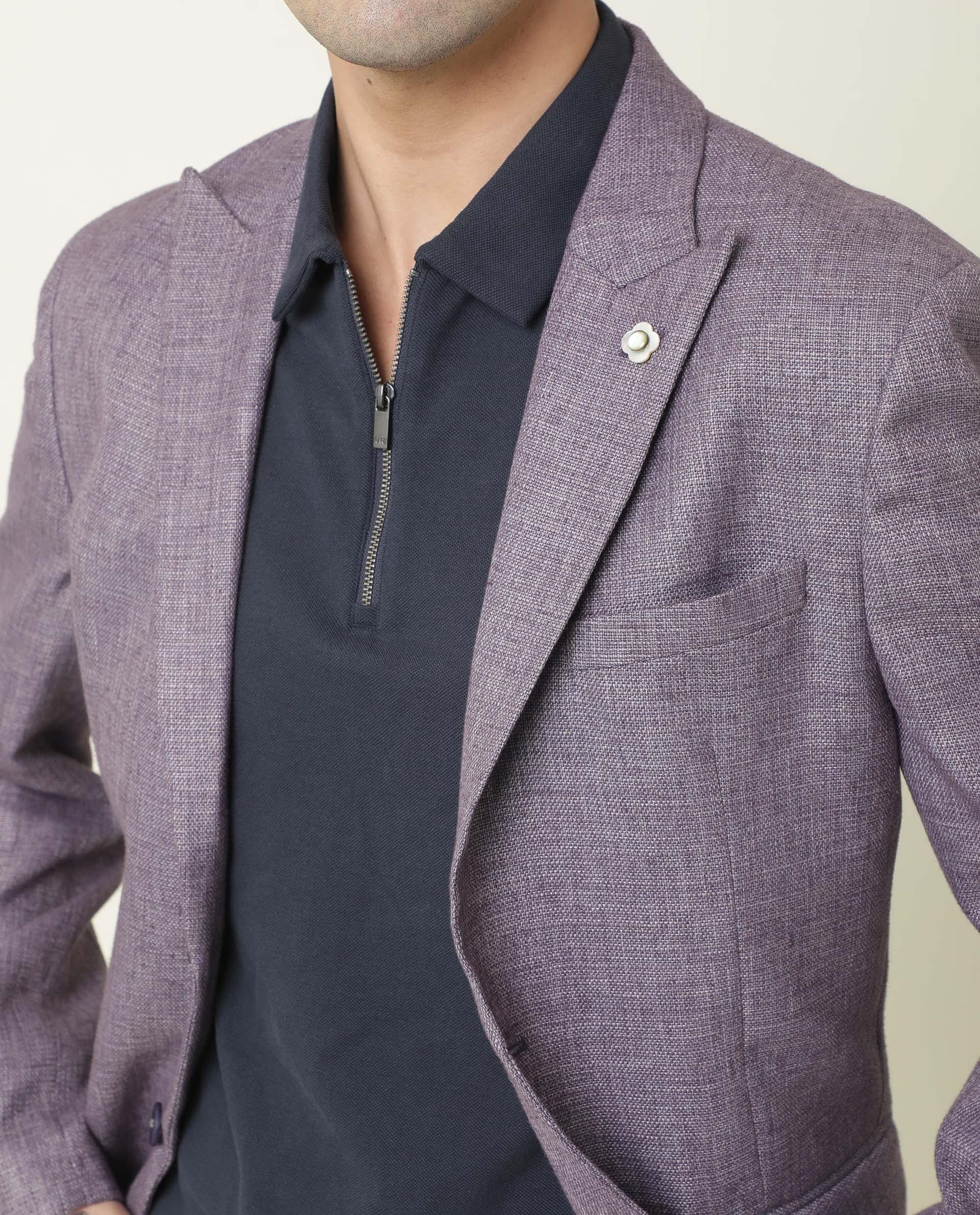 Rare Rabbit Men's Drews Purple Polyester Plain Tailored Fit Full Sleeve Lapel Neck Blazer - Image 5
