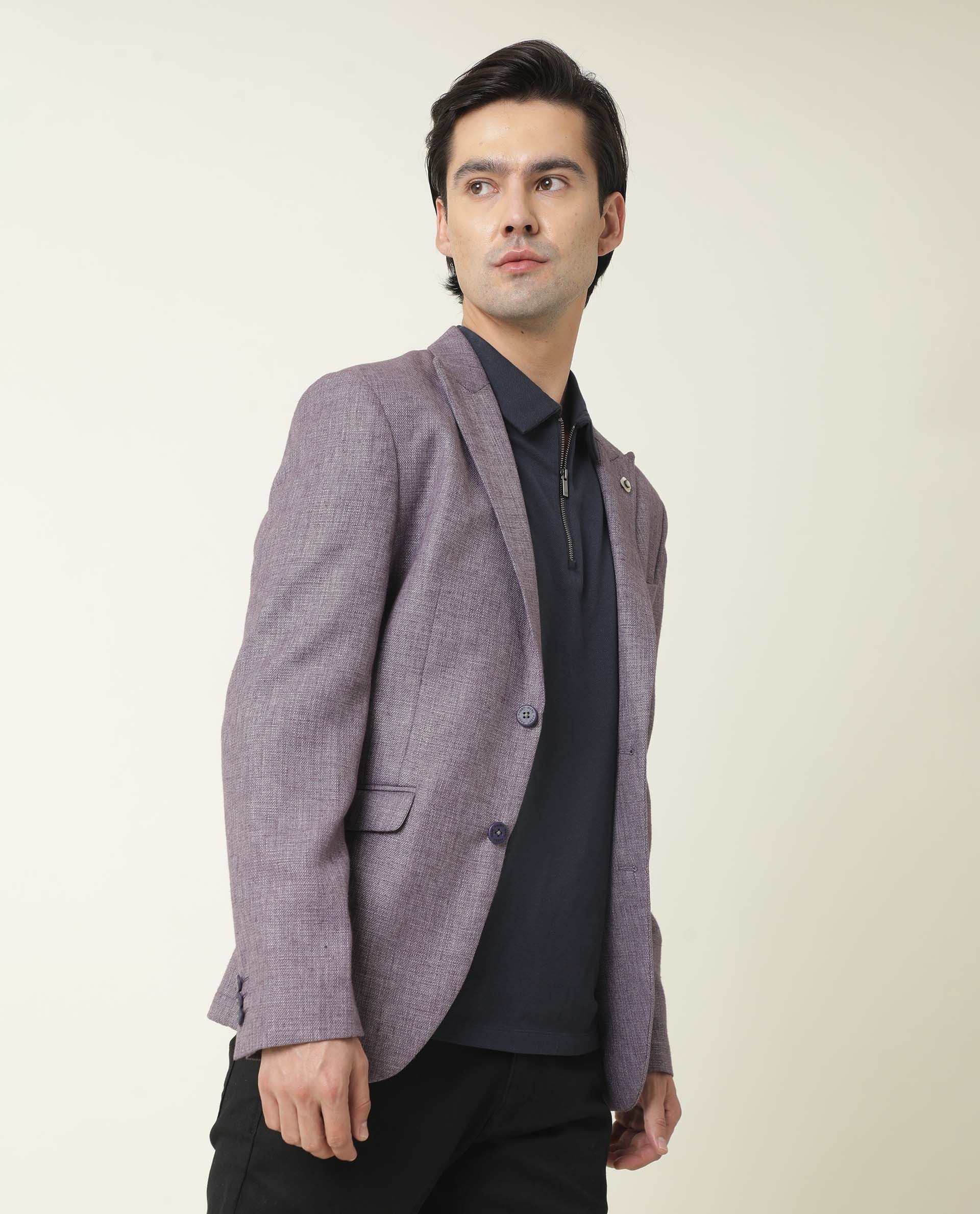 Rare Rabbit Men's Drews Purple Polyester Plain Tailored Fit Full Sleeve Lapel Neck Blazer - Image 6
