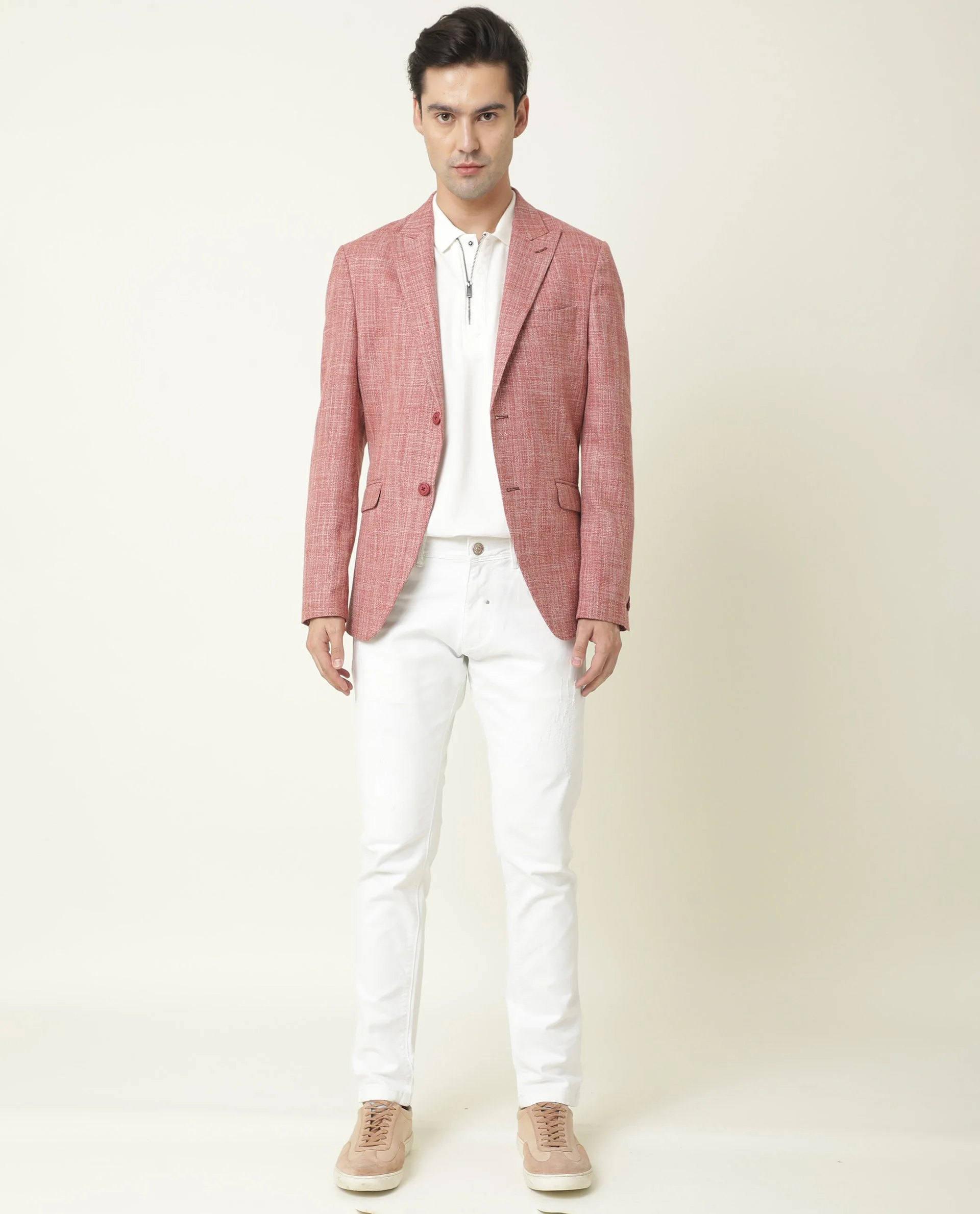 Rare Rabbit Men's Drews Red Polyester Plain Tailored Fit Full Sleeve Lapel Neck Blazer - Image 2