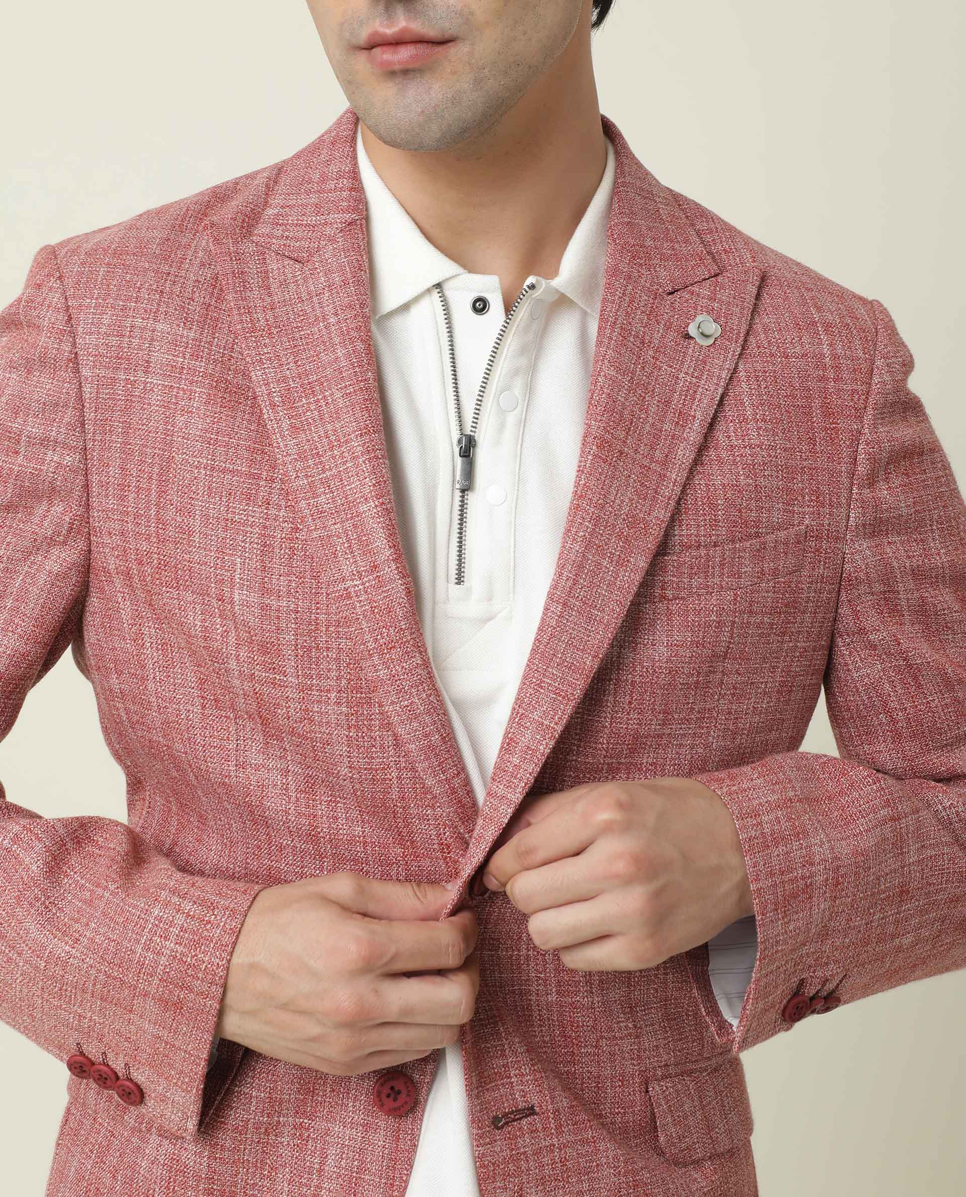Rare Rabbit Men's Drews Red Polyester Plain Tailored Fit Full Sleeve Lapel Neck Blazer - Image 3