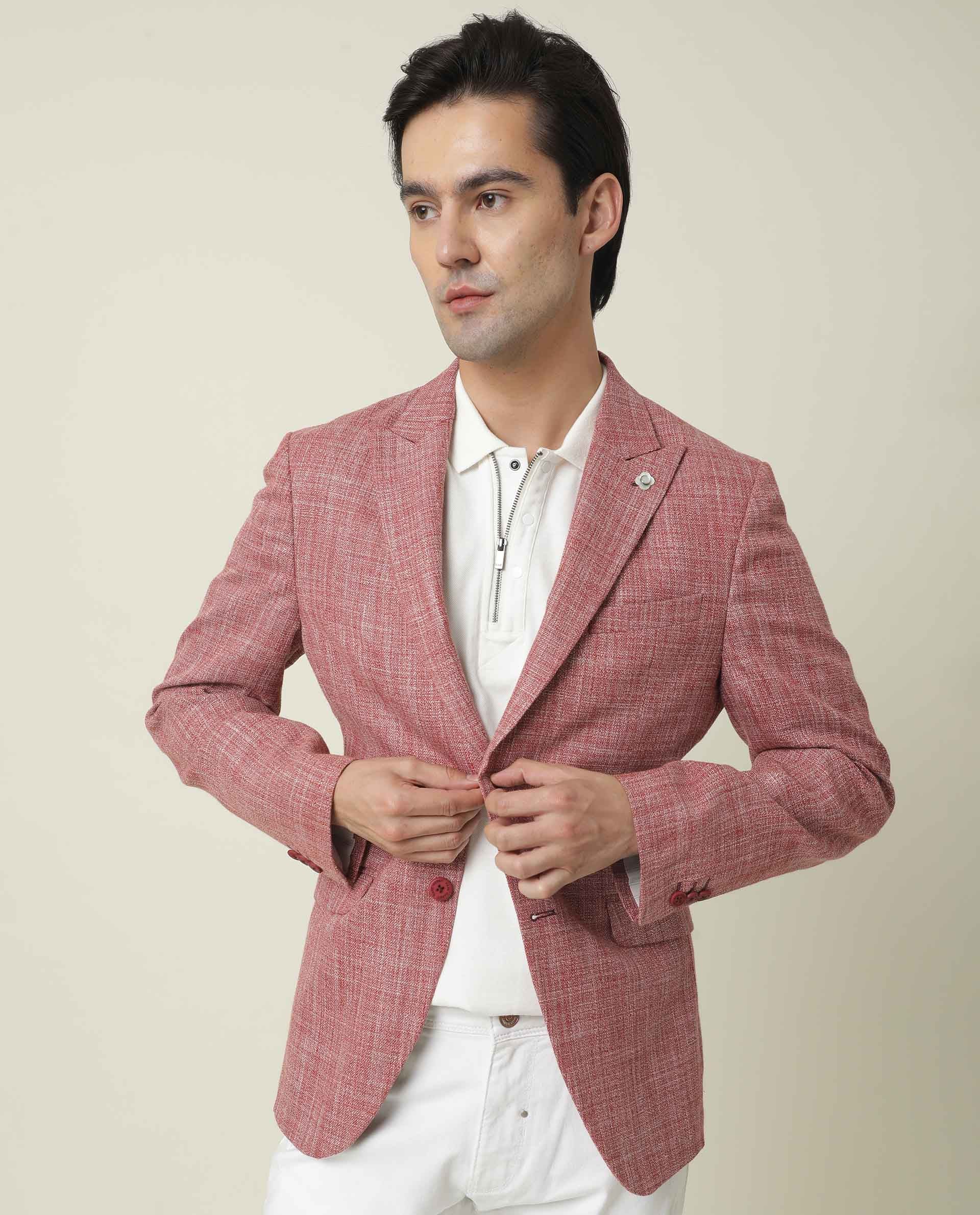 Rare Rabbit Men's Drews Red Polyester Plain Tailored Fit Full Sleeve Lapel Neck Blazer - Image 4
