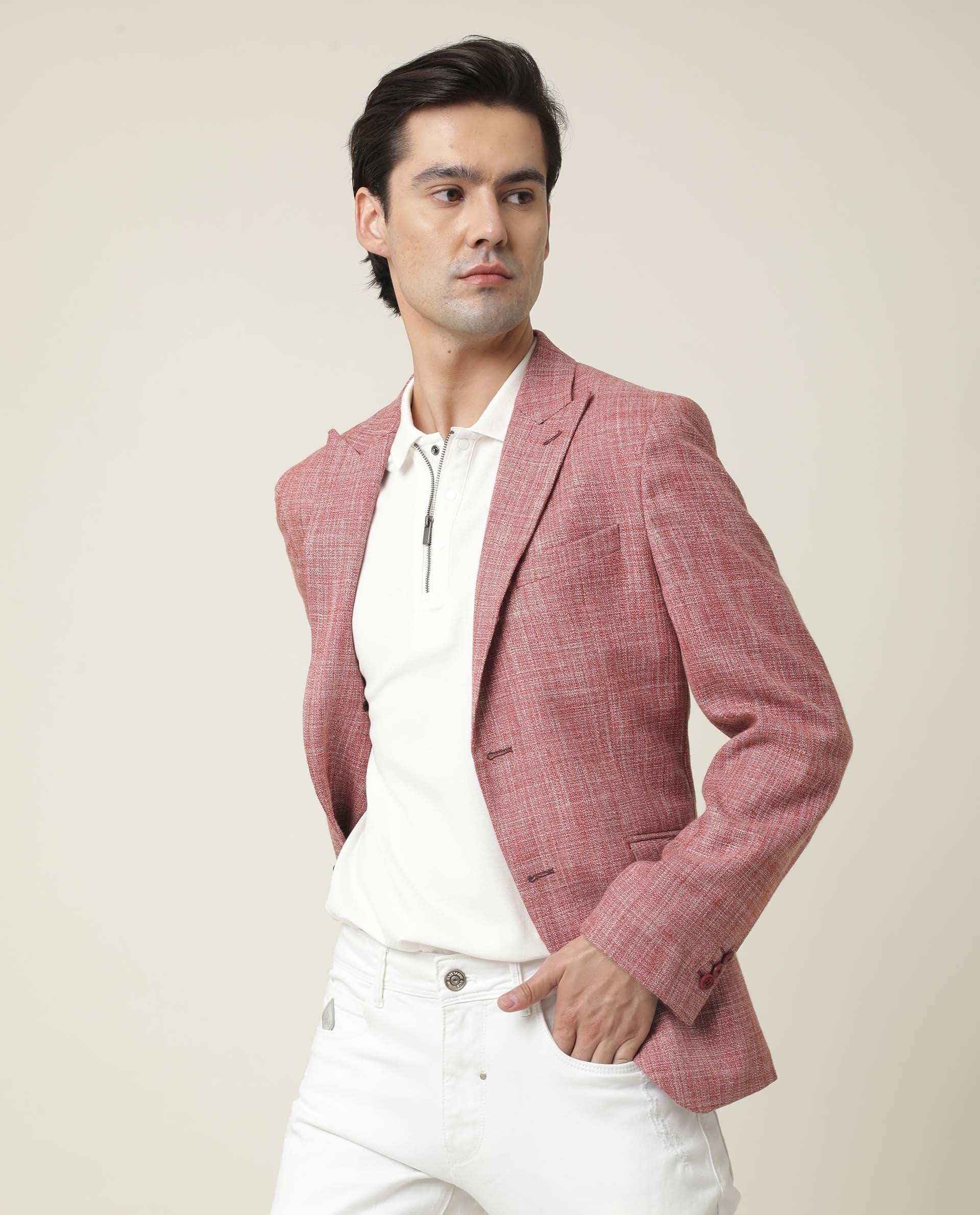 Rare Rabbit Men's Drews Red Polyester Plain Tailored Fit Full Sleeve Lapel Neck Blazer - Image 6