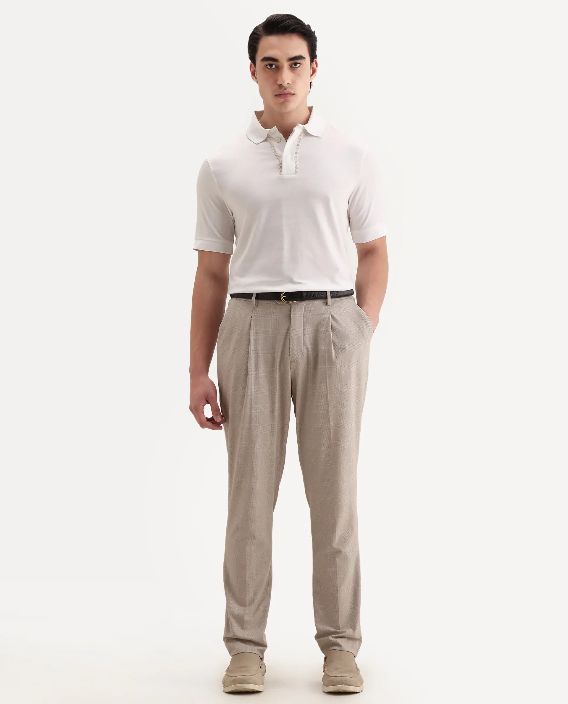 Rare Rabbit Men's Drid Off White Cotton Fabric Half Sleeve Spread Collar Plain Polo - Image 2