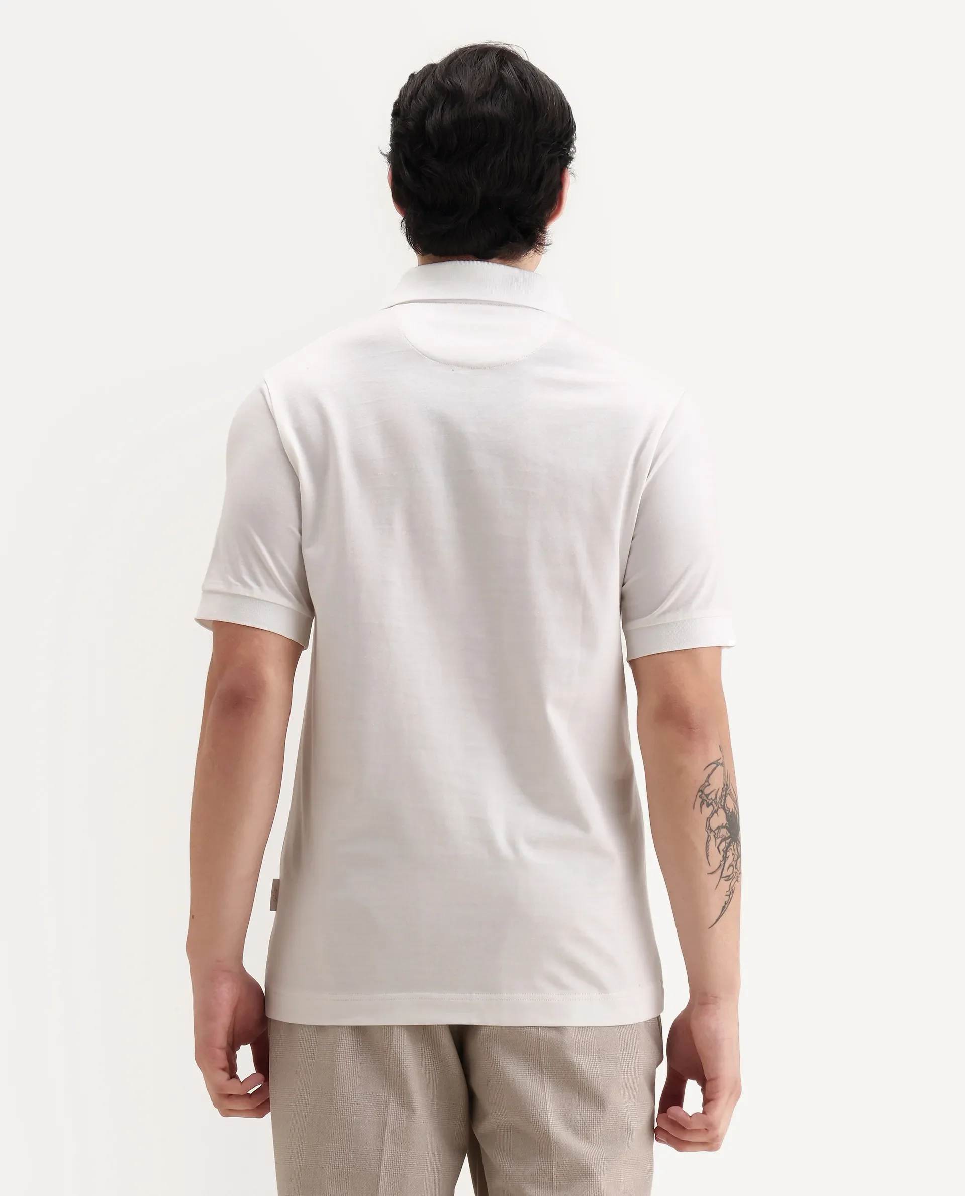 Rare Rabbit Men's Drid Off White Cotton Fabric Half Sleeve Spread Collar Plain Polo - Image 7