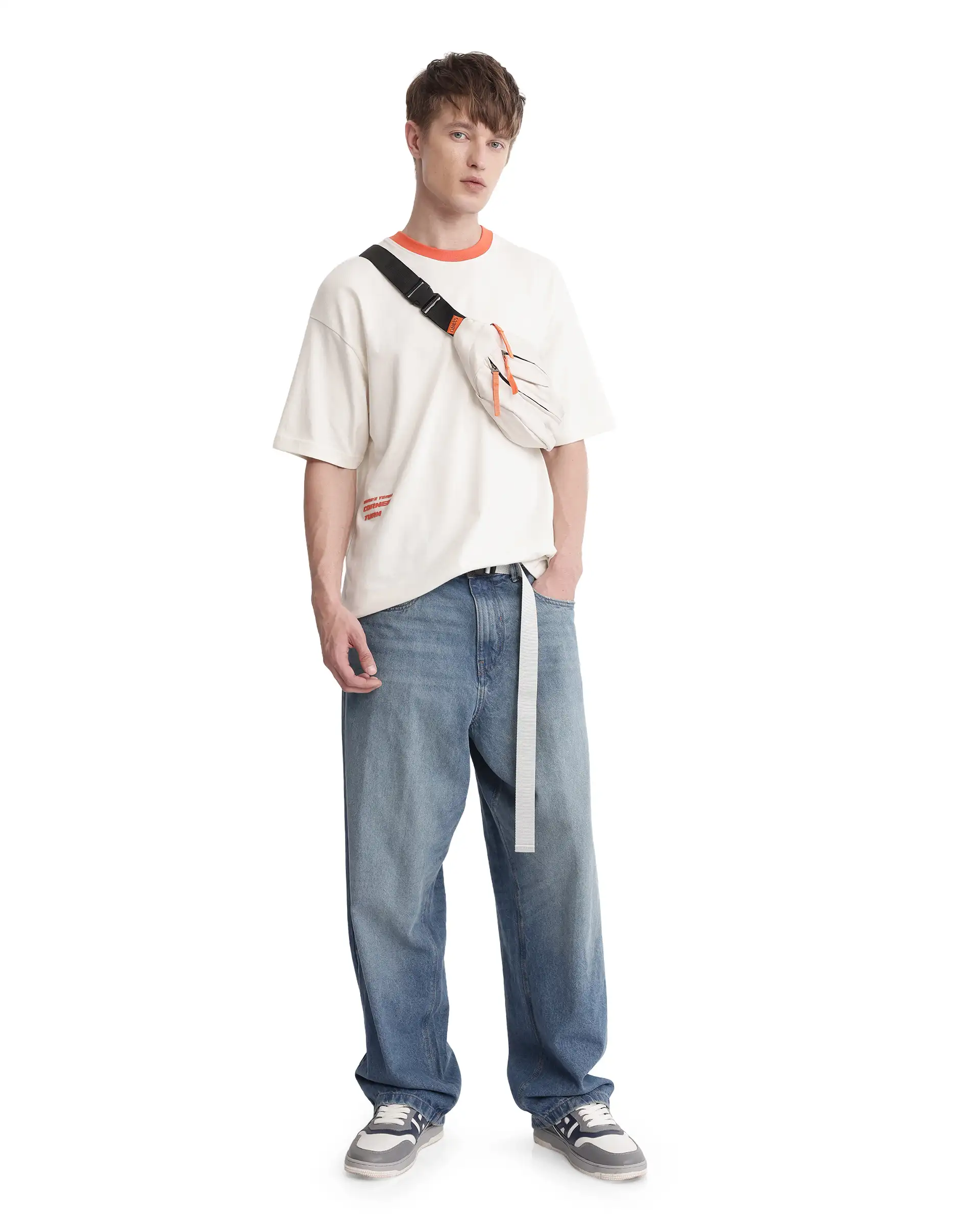 Rare Rabbit Men's Drift Off White Cotton Graphic Print Oversized Fit Half Sleeve Crew Neck T-Shirt - Image 2