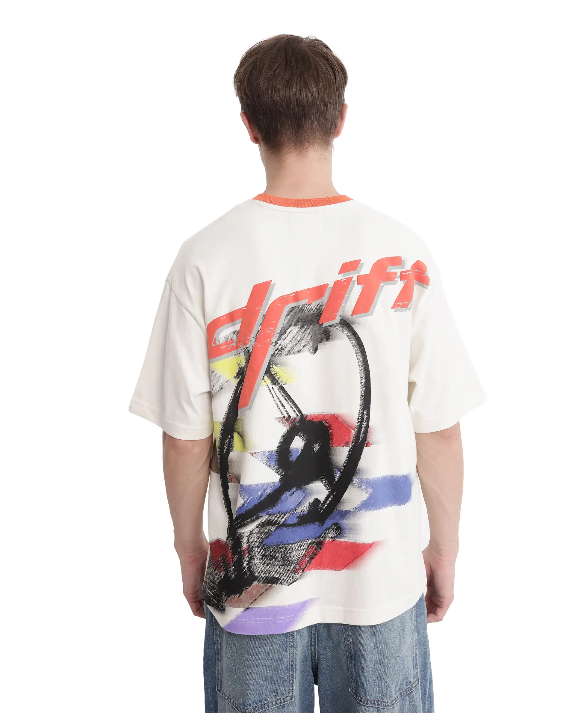 Rare Rabbit Men's Drift Off White Cotton Graphic Print Oversized Fit Half Sleeve Crew Neck T-Shirt - Image 4
