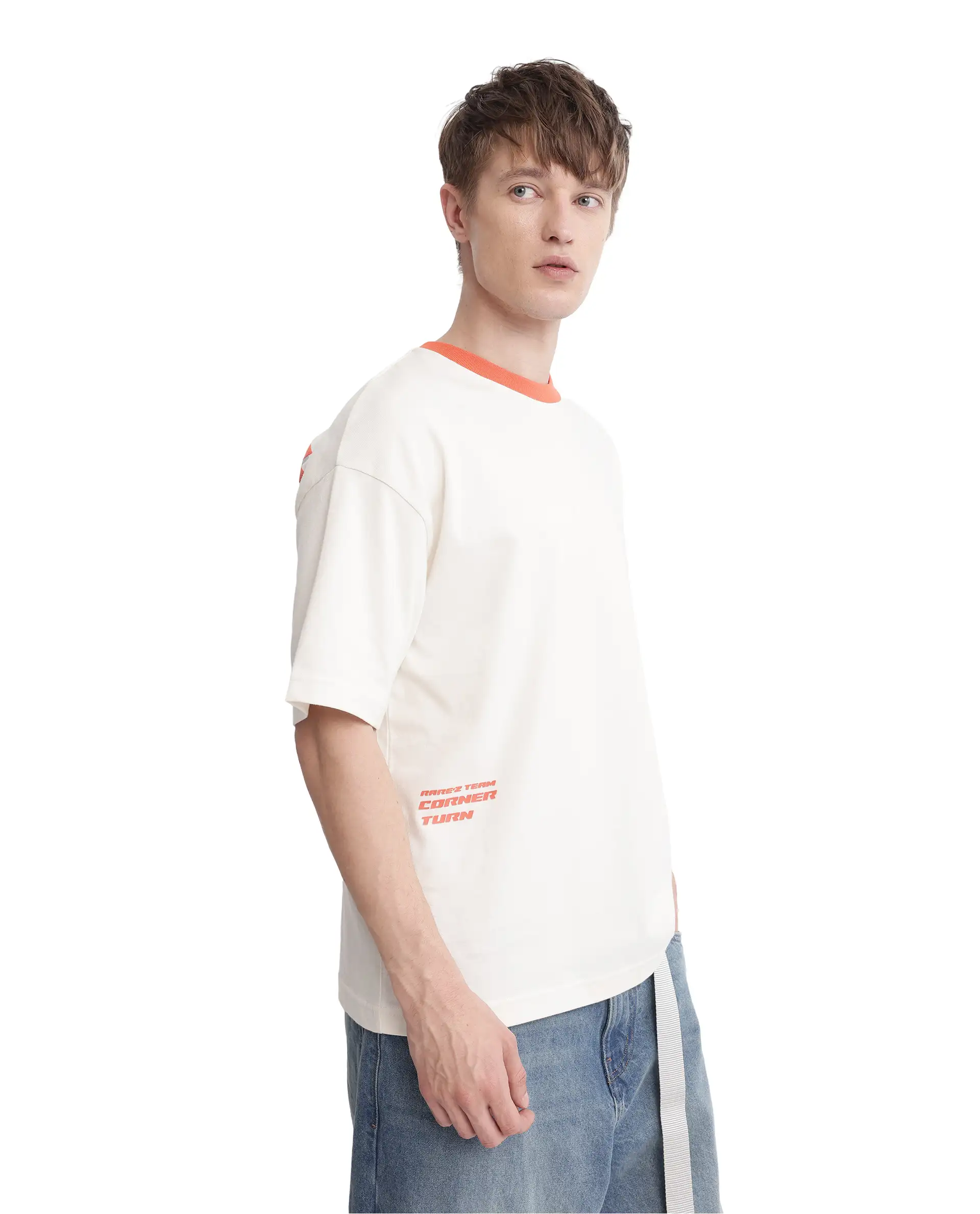 Rare Rabbit Men's Drift Off White Cotton Graphic Print Oversized Fit Half Sleeve Crew Neck T-Shirt - Image 6