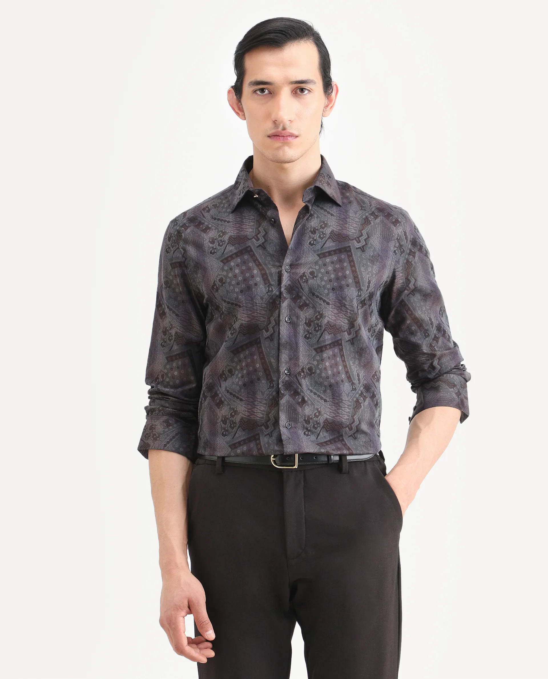 Rare Rabbit Men's Drig Purple Cotton Blend Spread Collar Regular Fit Abstract Print Shirt - Image 3