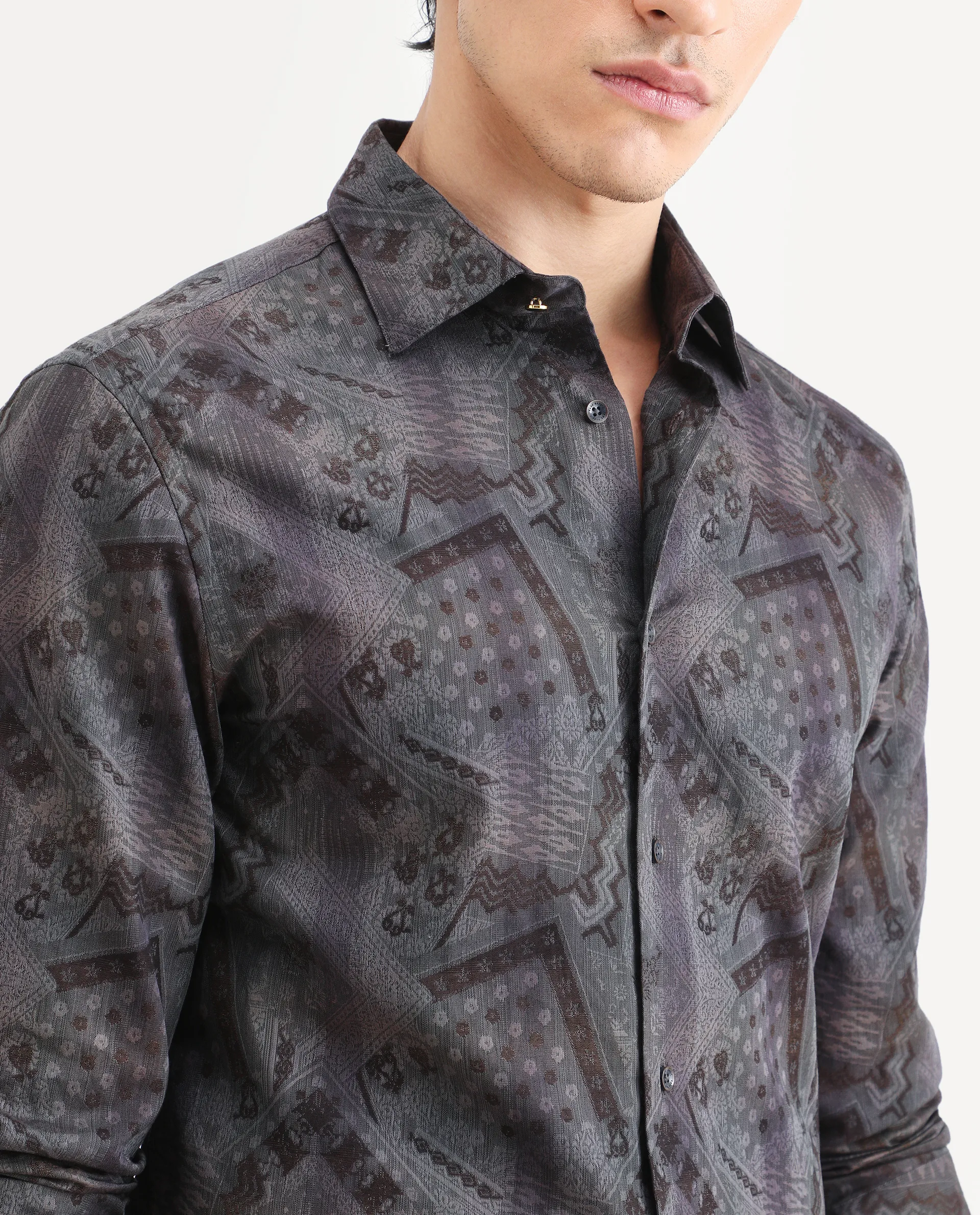 Rare Rabbit Men's Drig Purple Cotton Blend Spread Collar Regular Fit Abstract Print Shirt - Image 4