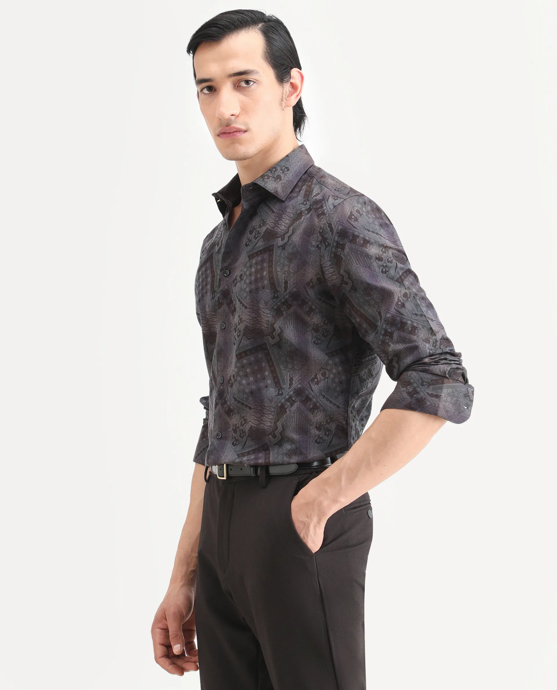 Rare Rabbit Men's Drig Purple Cotton Blend Spread Collar Regular Fit Abstract Print Shirt - Image 5