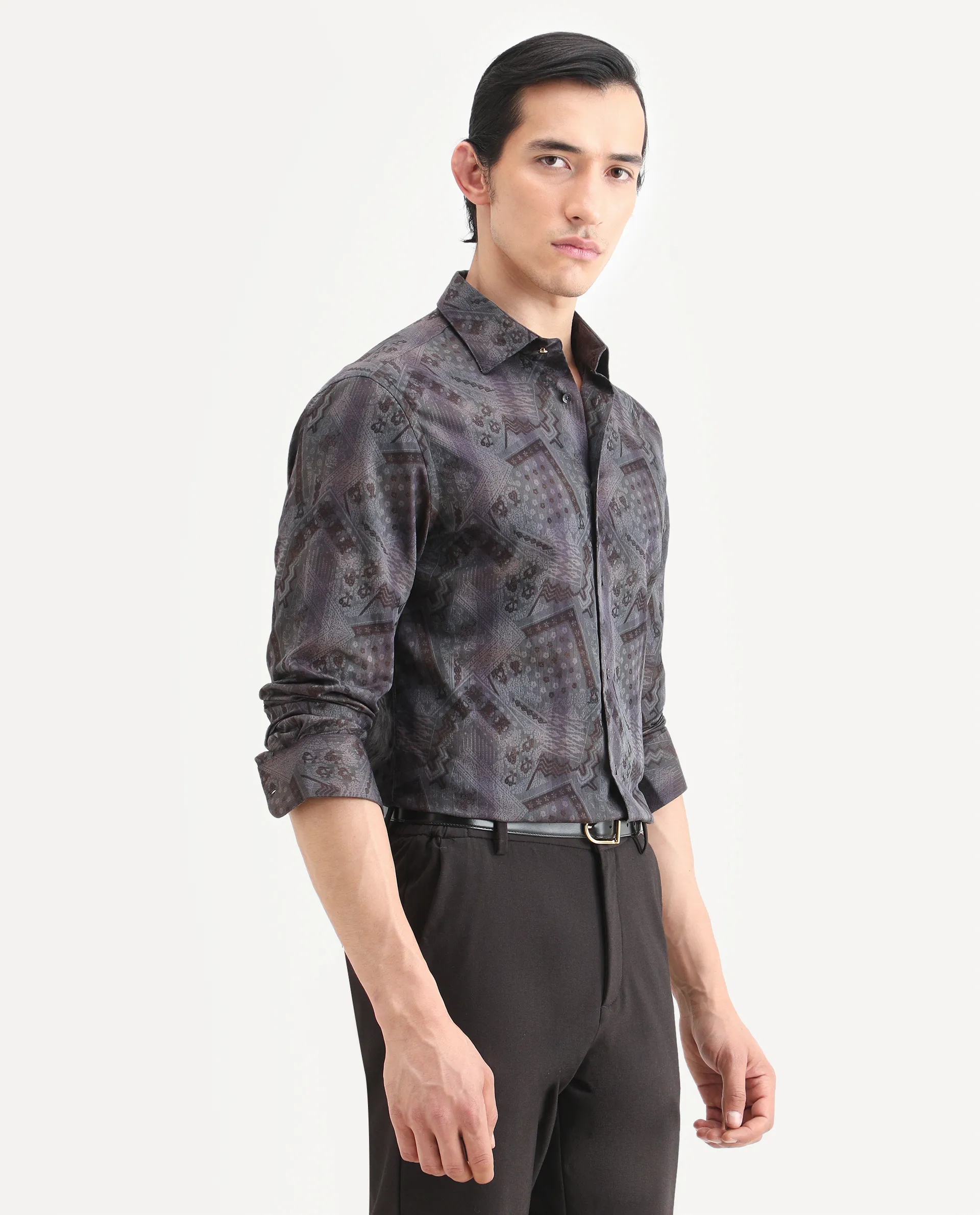 Rare Rabbit Men's Drig Purple Cotton Blend Spread Collar Regular Fit Abstract Print Shirt - Image 6
