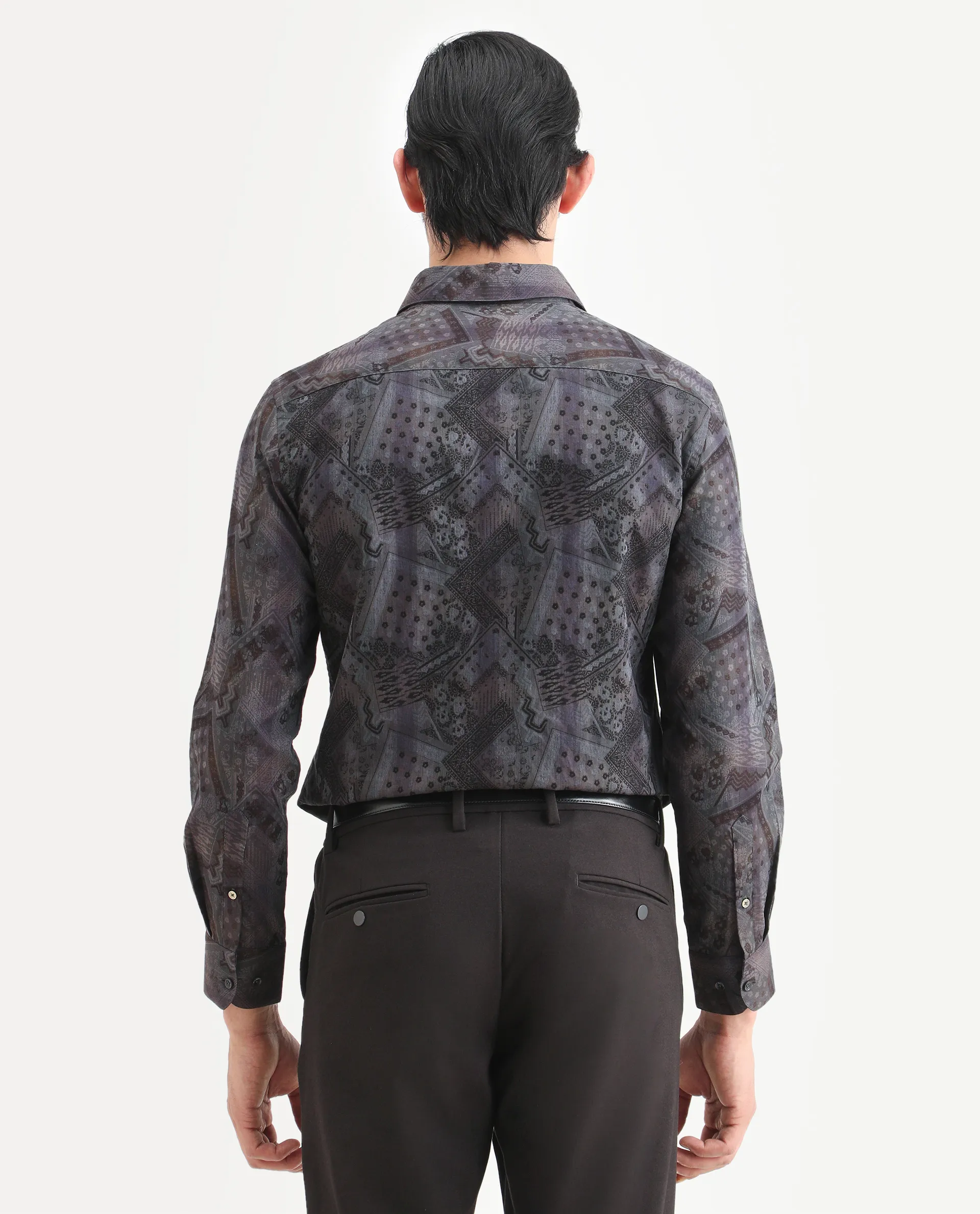 Rare Rabbit Men's Drig Purple Cotton Blend Spread Collar Regular Fit Abstract Print Shirt - Image 7