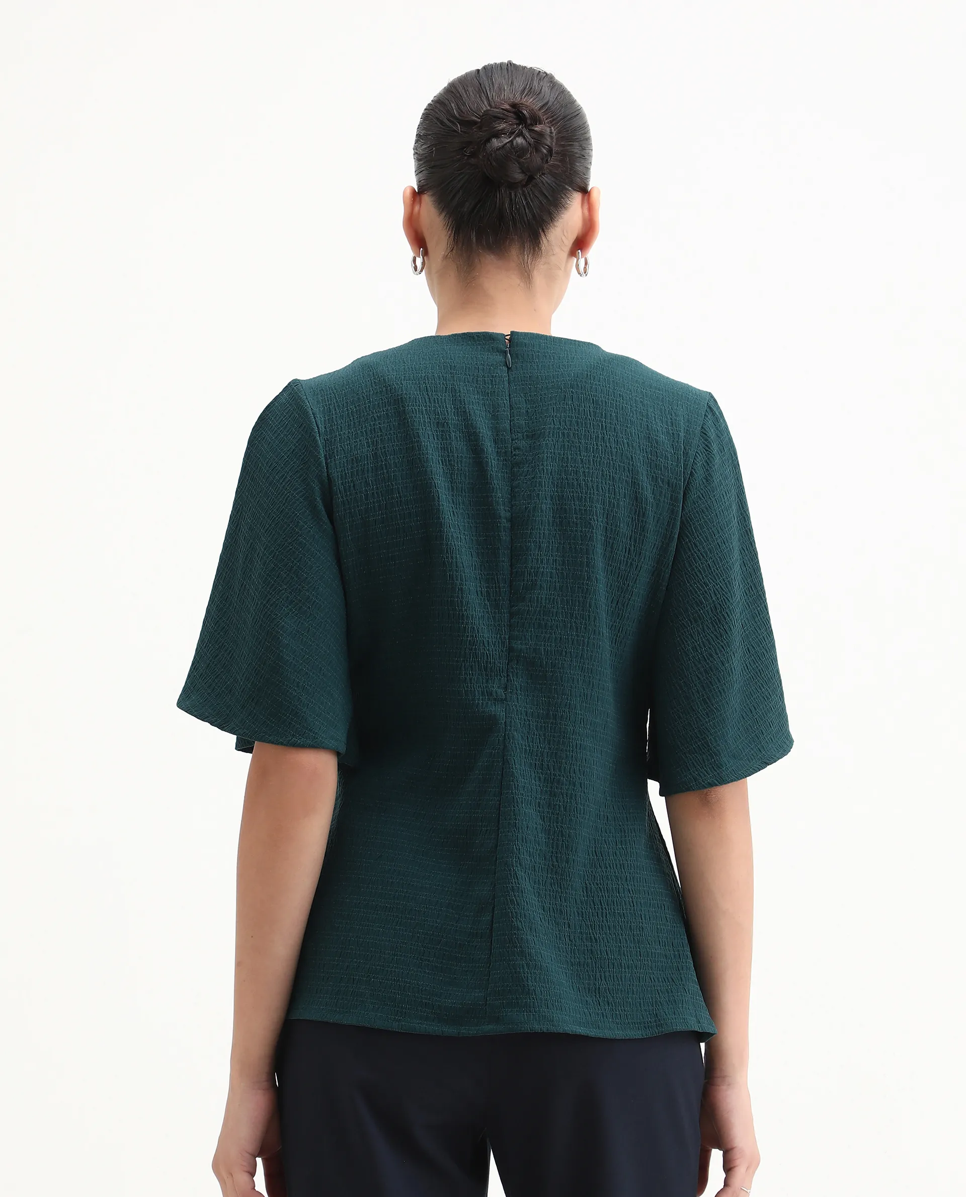 Rareism Women's Drin Petrol Polyester Crew Neck Plain Bell Sleeve Regular Fit Top - Image 7