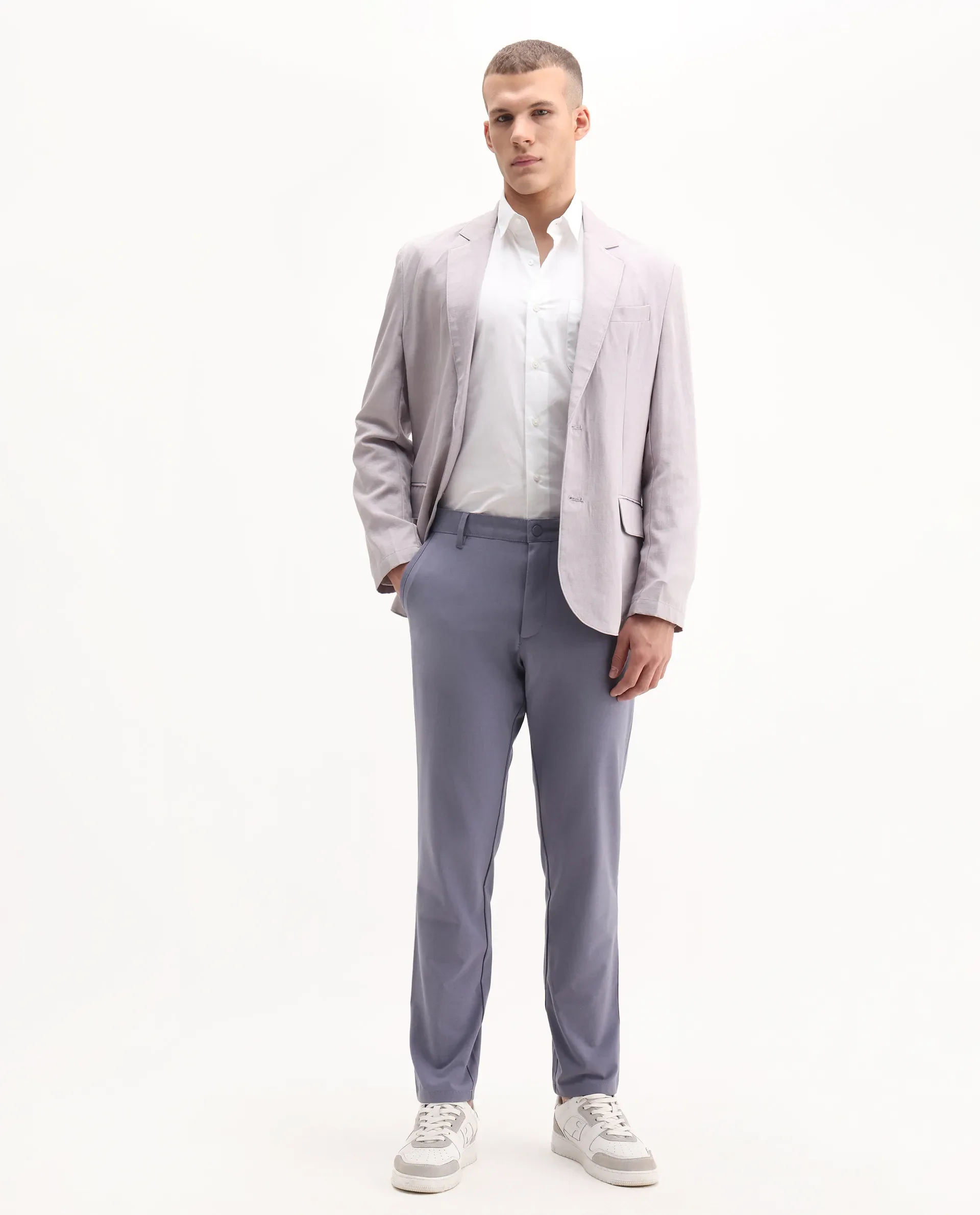 Rare Rabbit Men's Driver-2 Dusky Purple Polyester Blend Plain Regular Fit Trouser