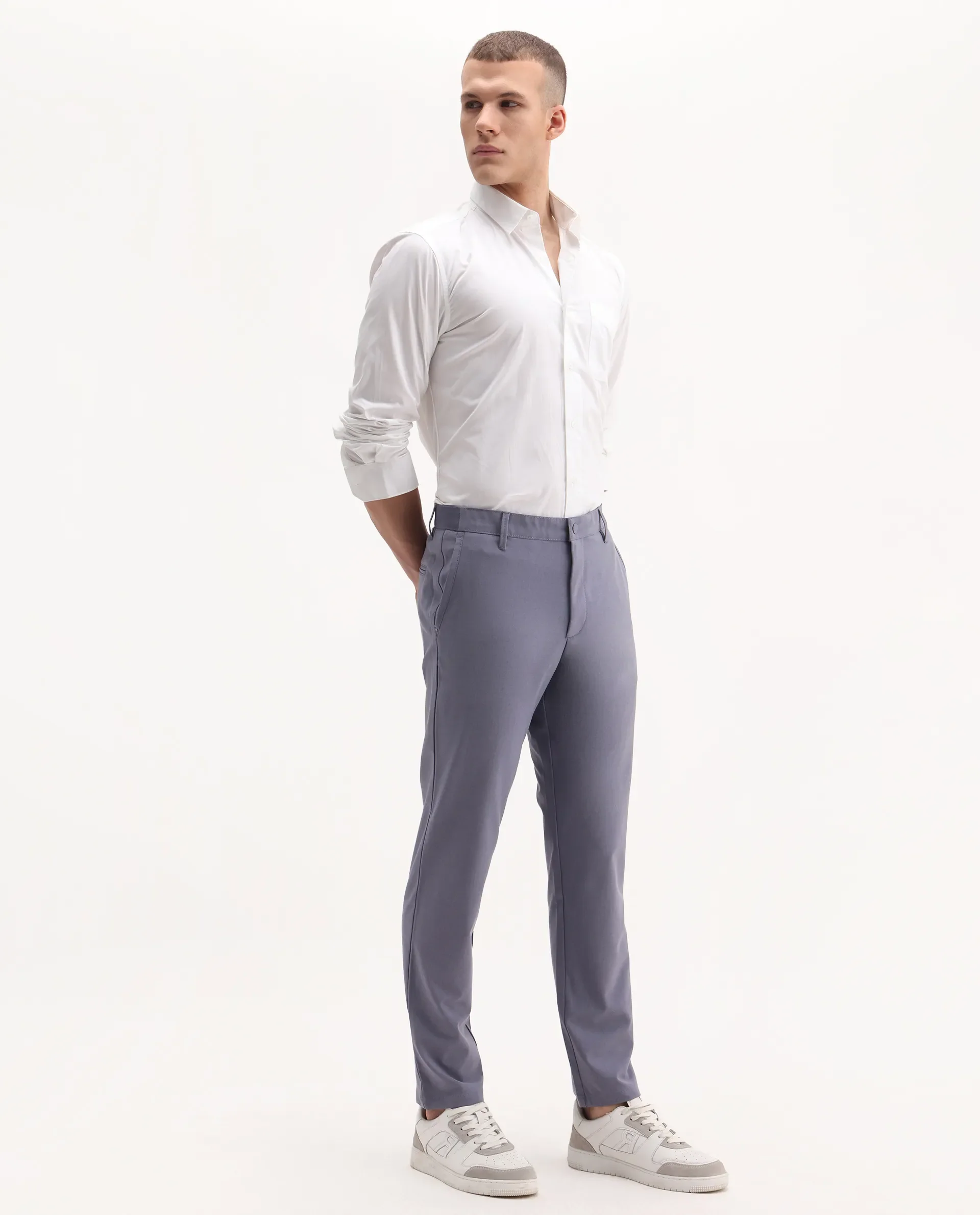 Rare Rabbit Men's Driver-2 Dusky Purple Polyester Blend Plain Regular Fit Trouser - Image 5