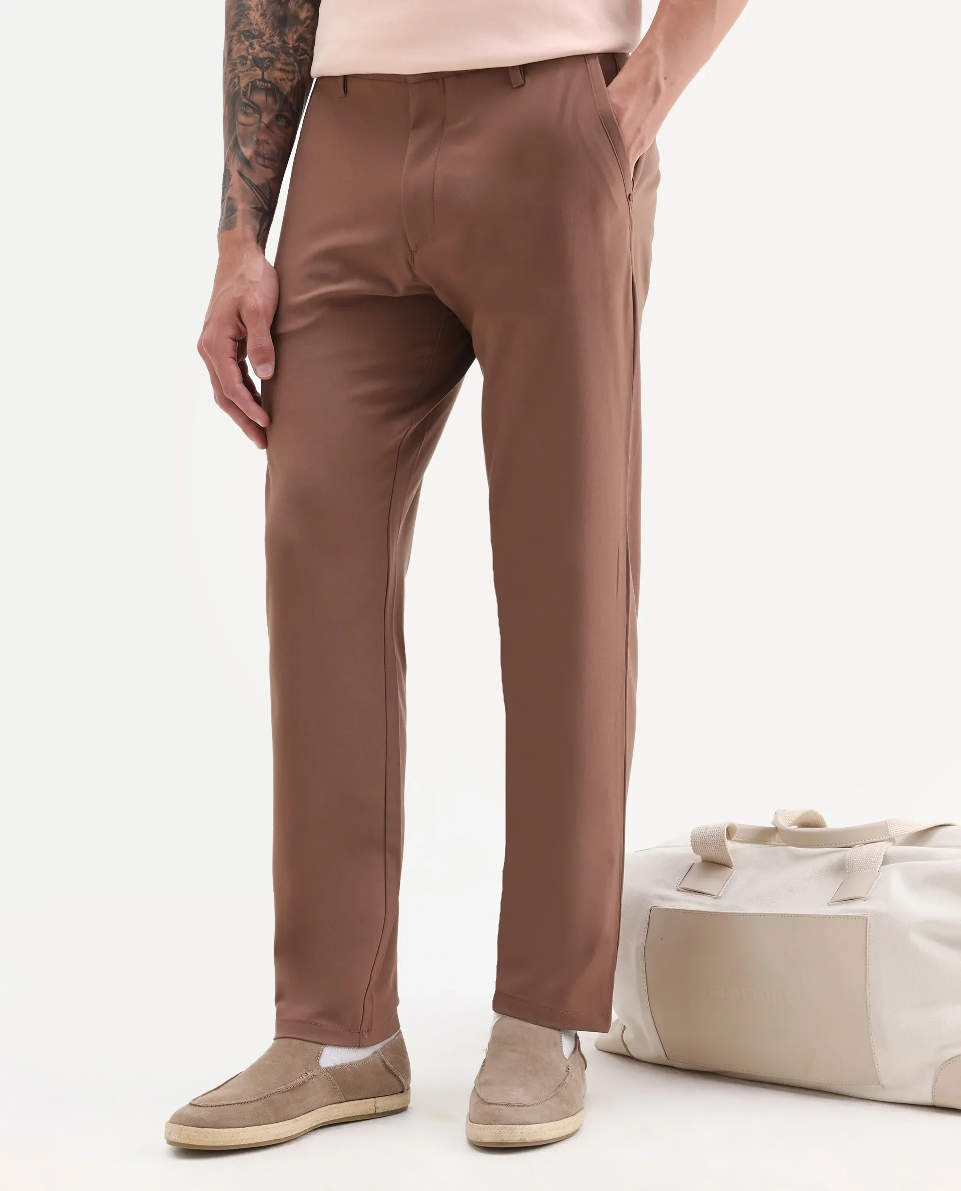 Rare Rabbit Men's Driver-2 Dusky Rust Polyester Blend Plain Regular Fit Trouser - Image 2