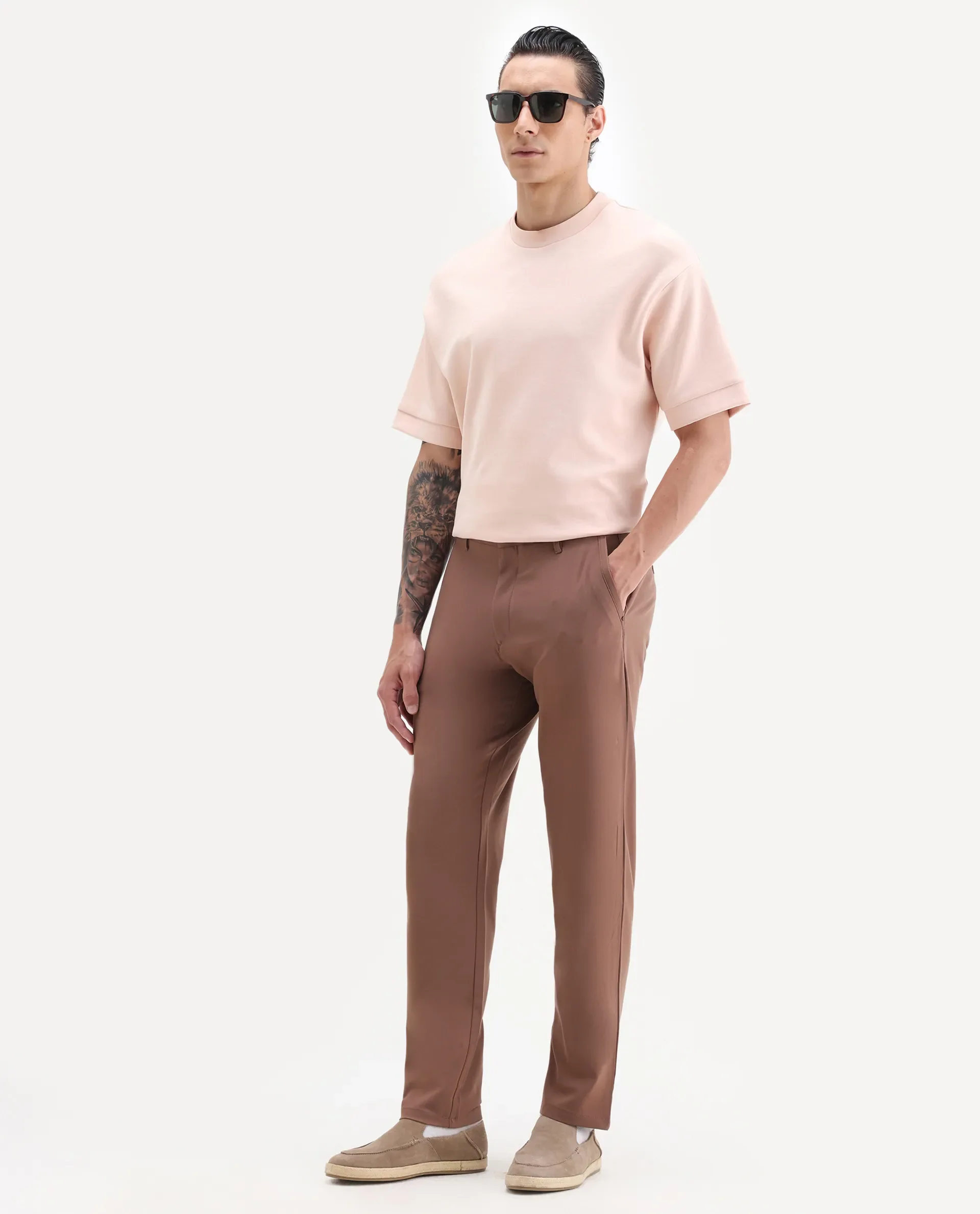 Rare Rabbit Men's Driver-2 Dusky Rust Polyester Blend Plain Regular Fit Trouser - Image 5