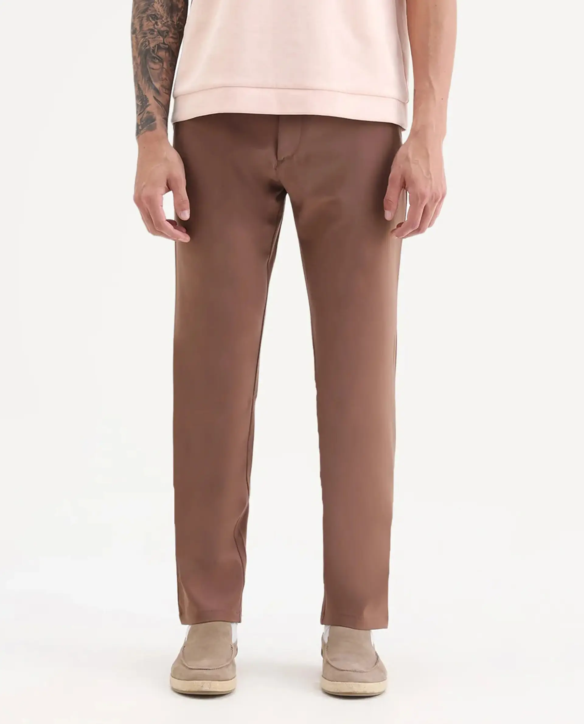 Rare Rabbit Men's Driver-2 Dusky Rust Polyester Blend Plain Regular Fit Trouser - Image 7