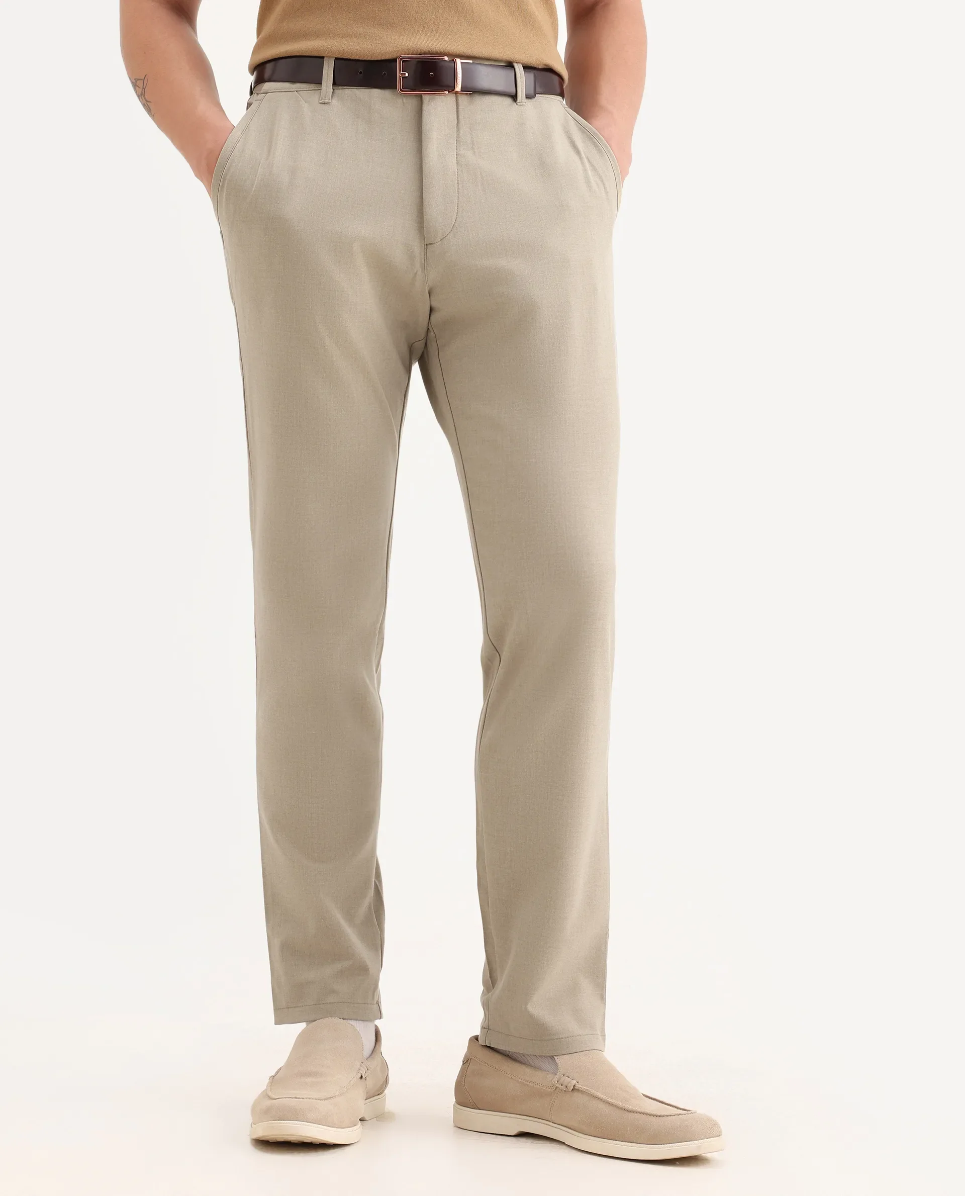 Rare Rabbit Men's Driver-2 Khaki Polyester Blend Plain Regular Fit Trouser - Image 2