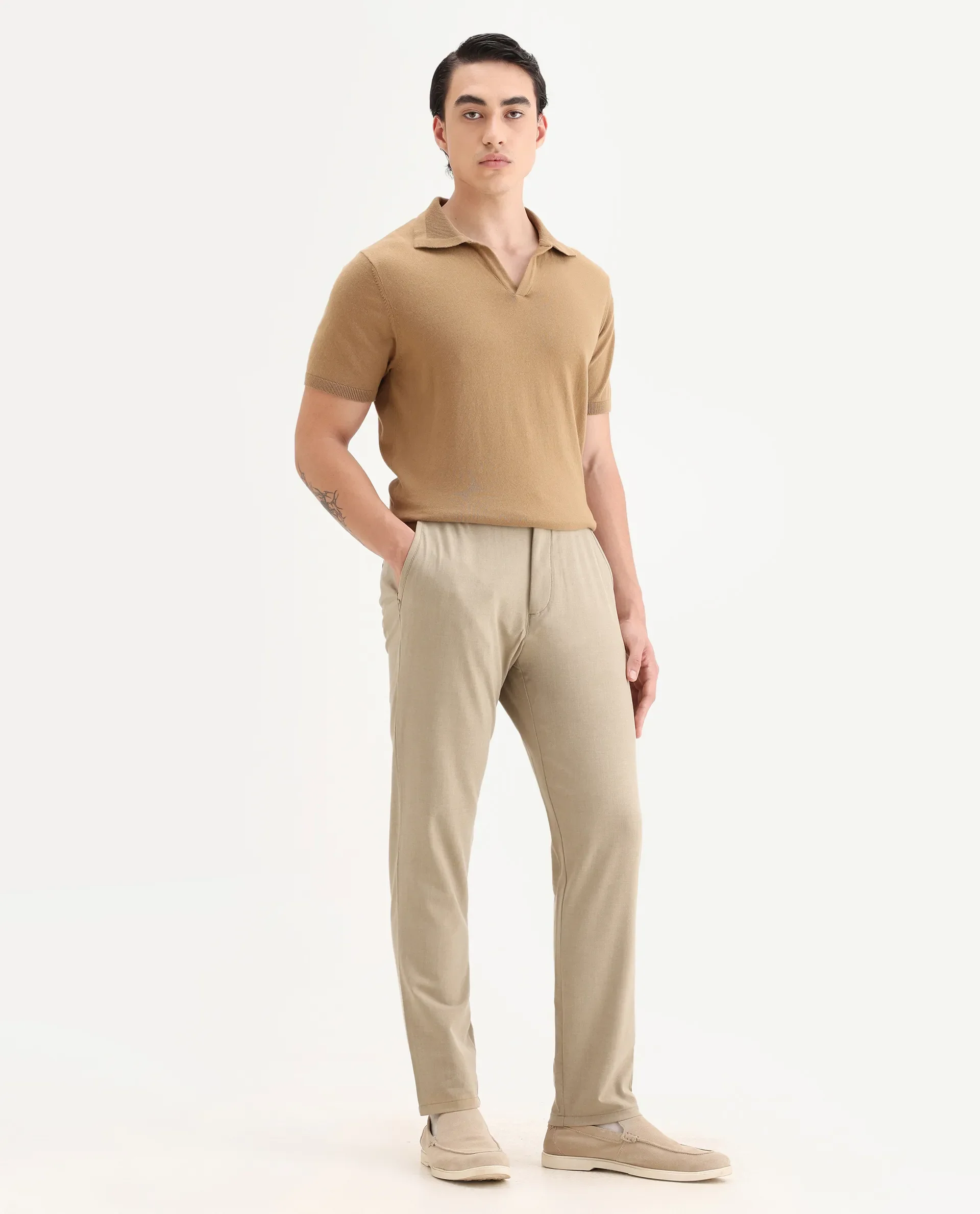 Rare Rabbit Men's Driver-2 Khaki Polyester Blend Plain Regular Fit Trouser - Image 4