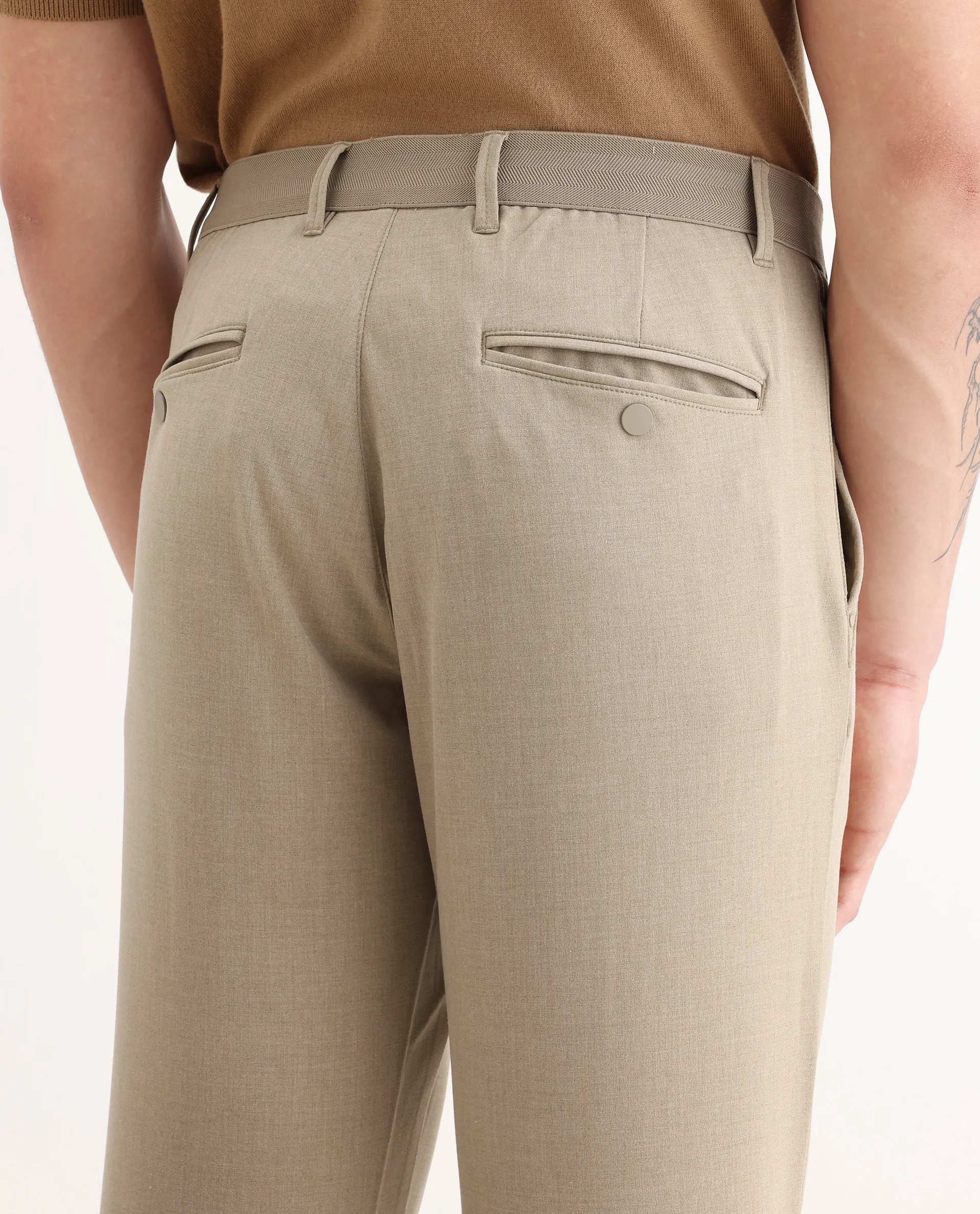 Rare Rabbit Men's Driver-2 Khaki Polyester Blend Plain Regular Fit Trouser - Image 5