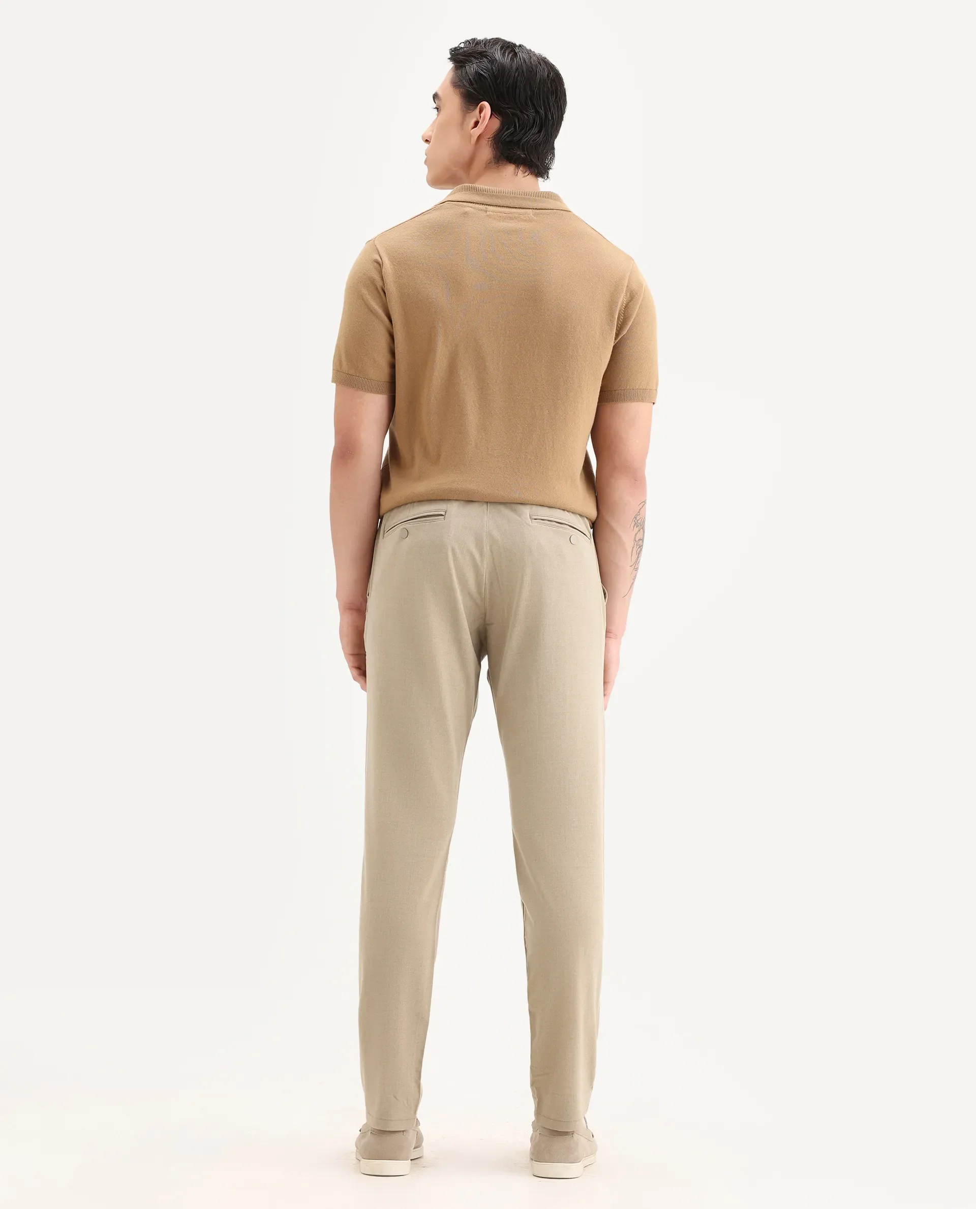Rare Rabbit Men's Driver-2 Khaki Polyester Blend Plain Regular Fit Trouser - Image 6