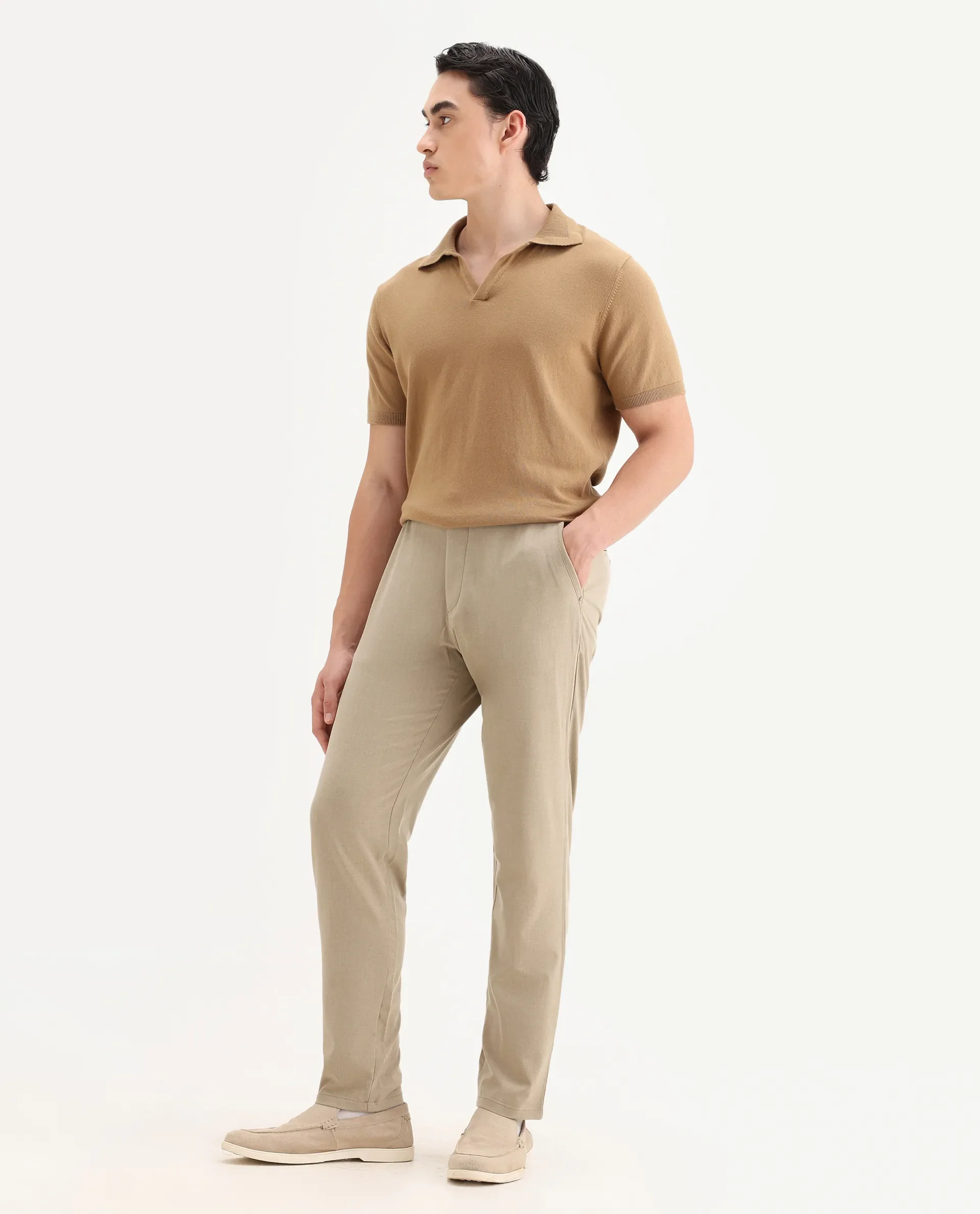 Rare Rabbit Men's Driver-2 Khaki Polyester Blend Plain Regular Fit Trouser - Image 7