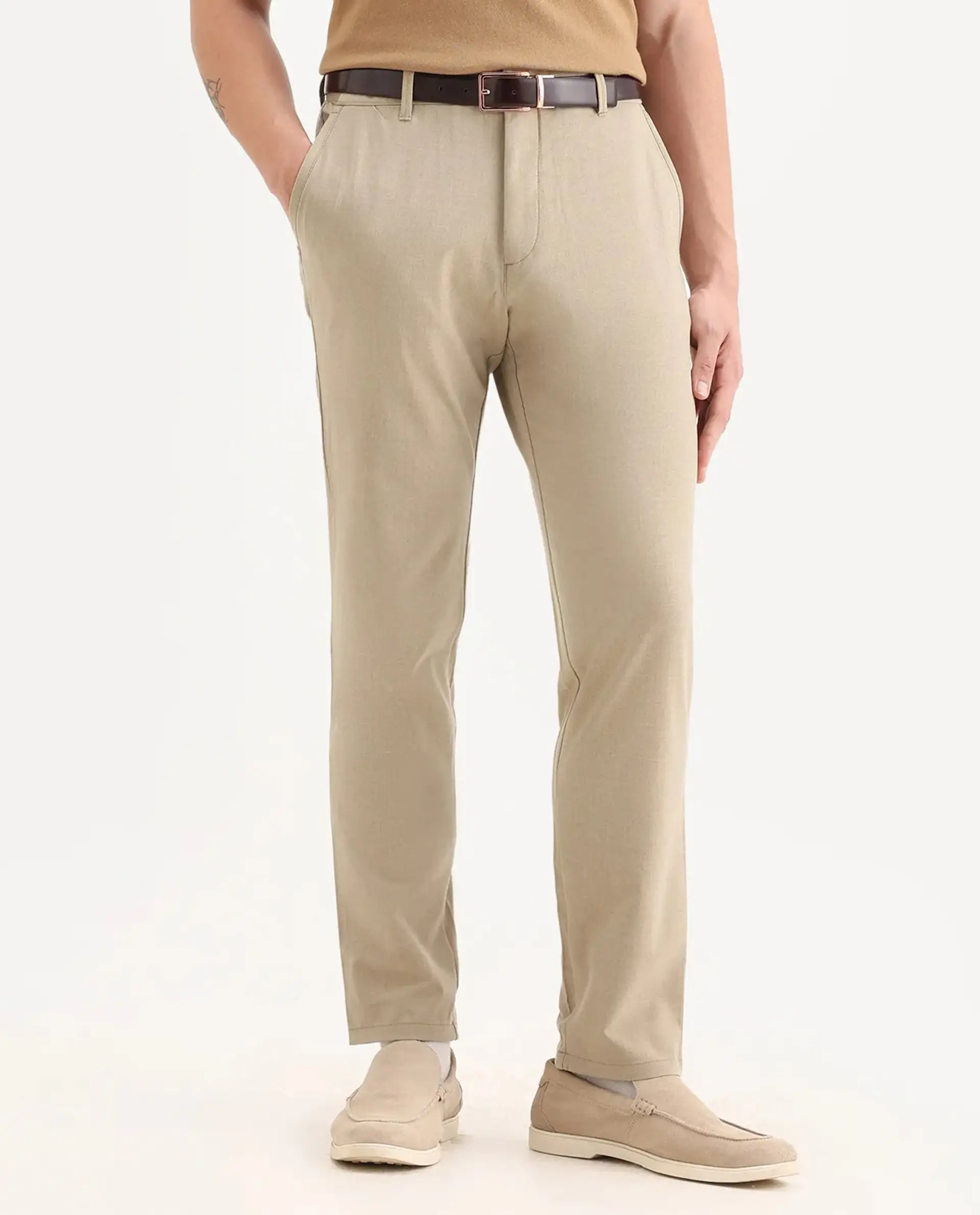 Rare Rabbit Men's Driver-2 Khaki Polyester Blend Plain Regular Fit Trouser - Image 8
