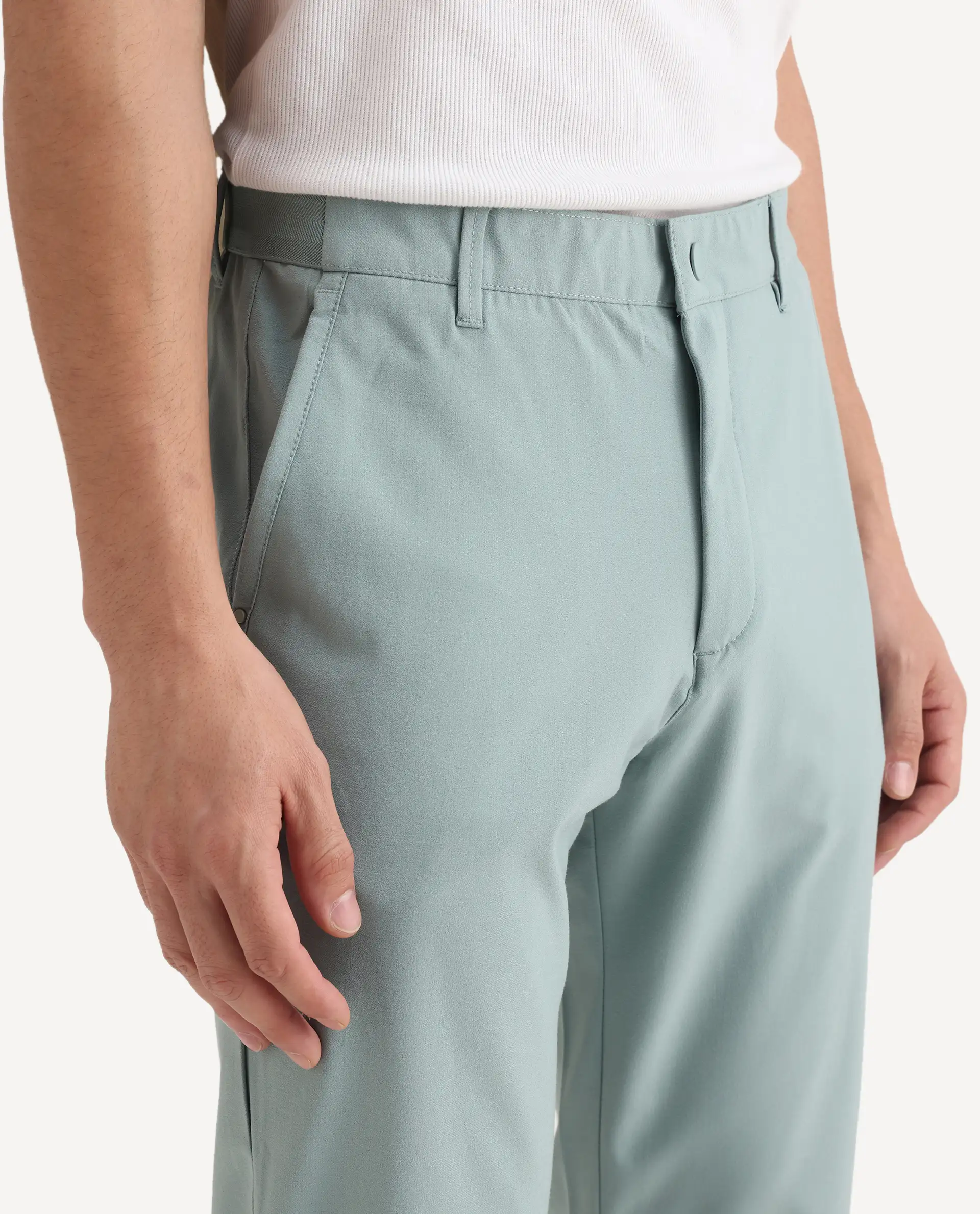 Rare Rabbit Men's Driver-2 Pastel Green Polyester Blend Plain Regular Fit Trouser - Image 3