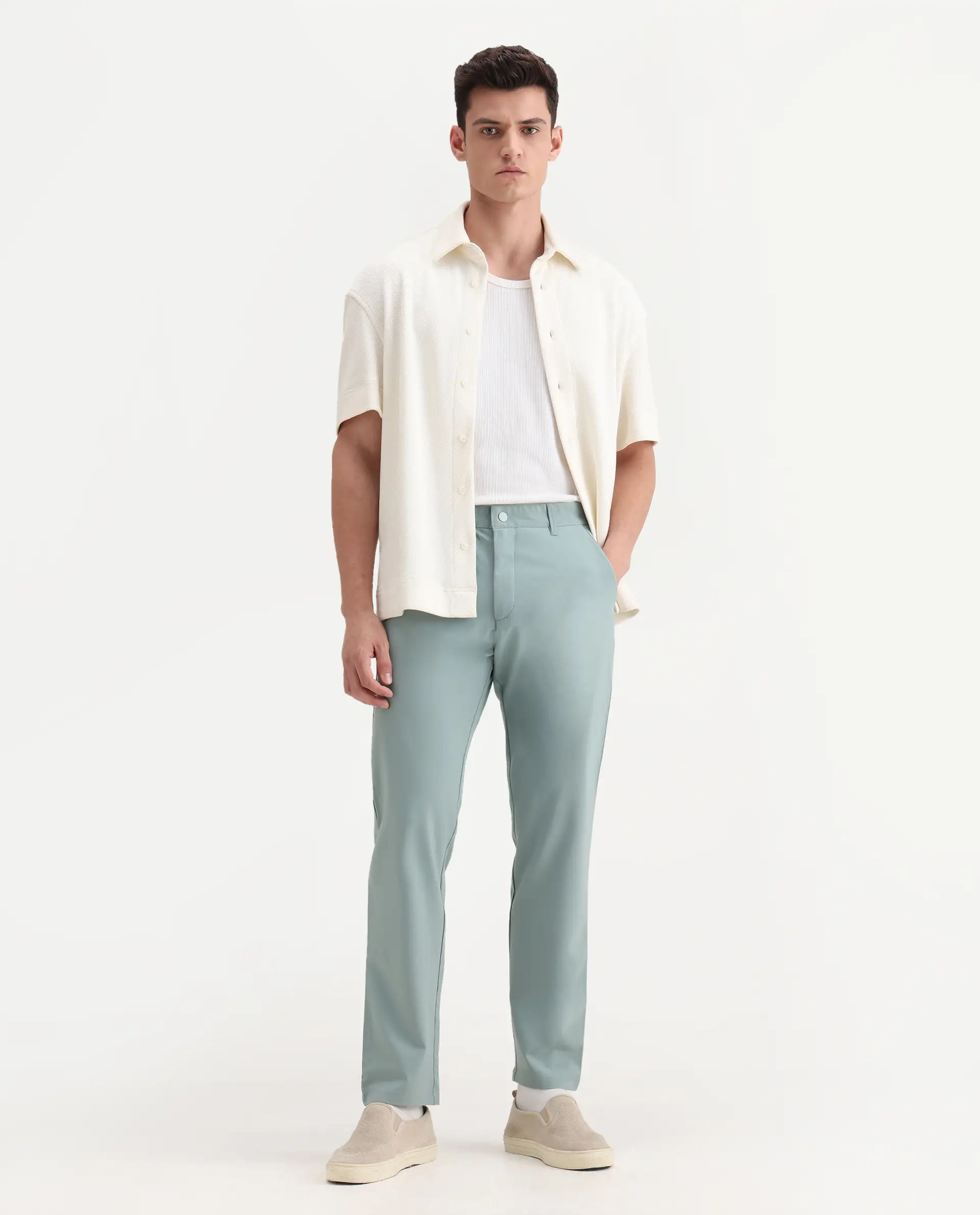 Rare Rabbit Men's Driver-2 Pastel Green Polyester Blend Plain Regular Fit Trouser - Image 5
