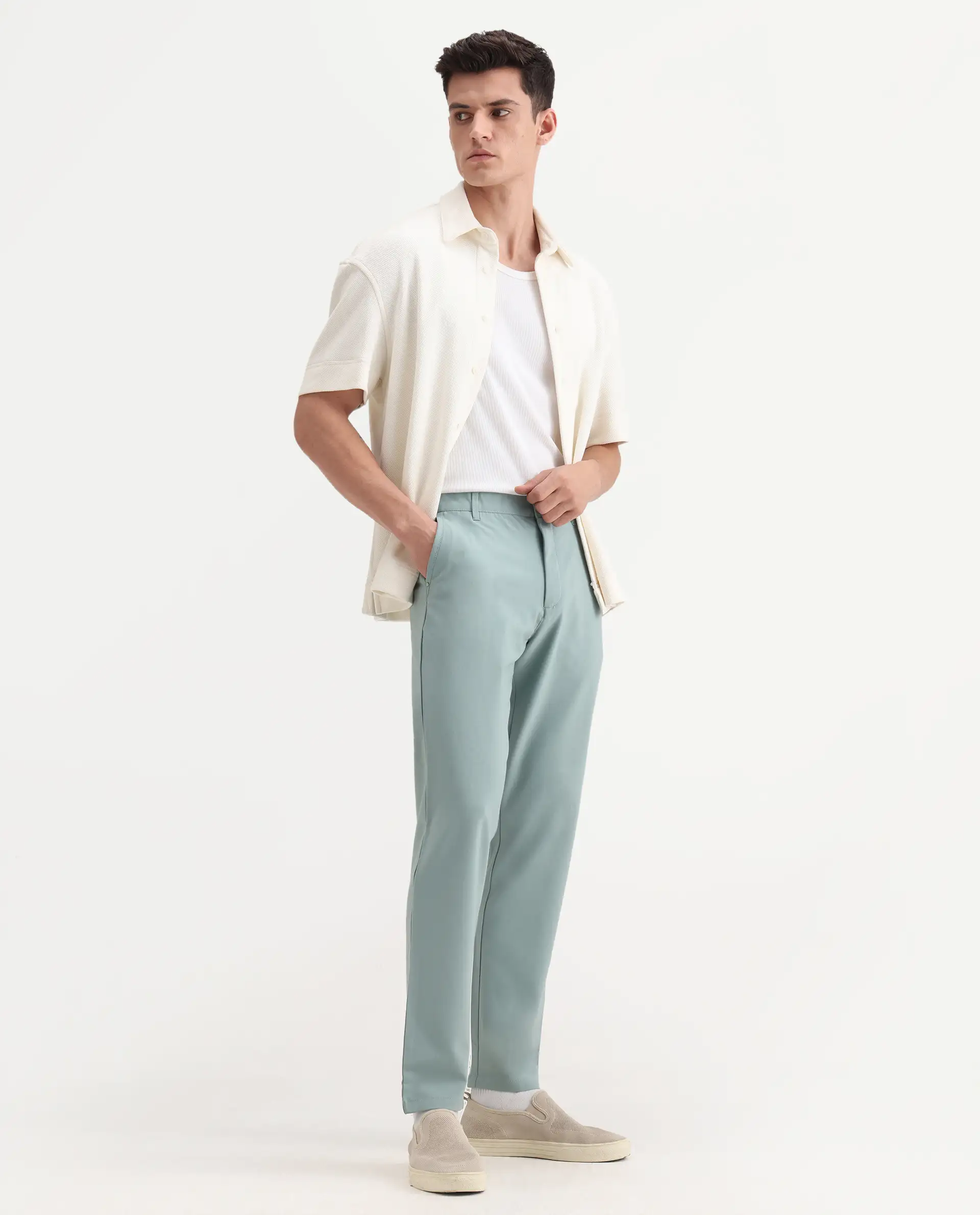 Rare Rabbit Men's Driver-2 Pastel Green Polyester Blend Plain Regular Fit Trouser - Image 6