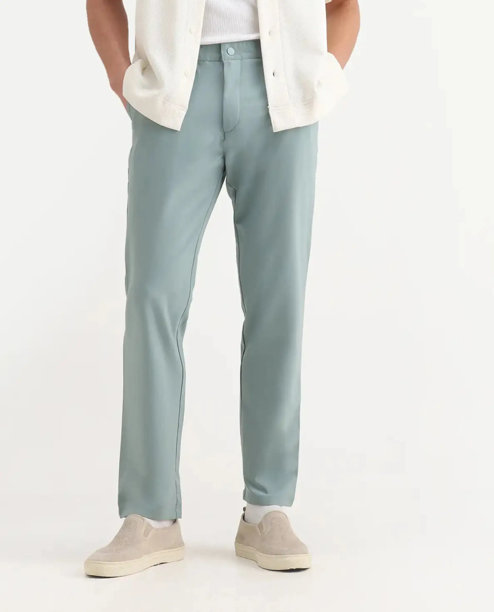 Rare Rabbit Men's Driver-2 Pastel Green Polyester Blend Plain Regular Fit Trouser - Image 9