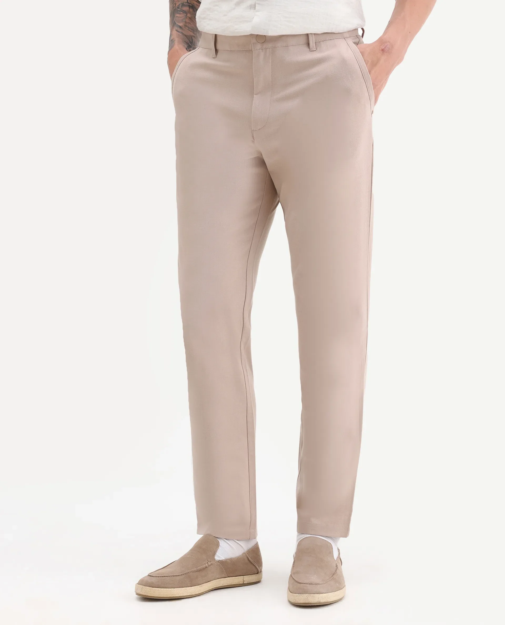 Rare Rabbit Men's Driver-2 Peach Polyester Blend Plain Regular Fit Trouser - Image 2