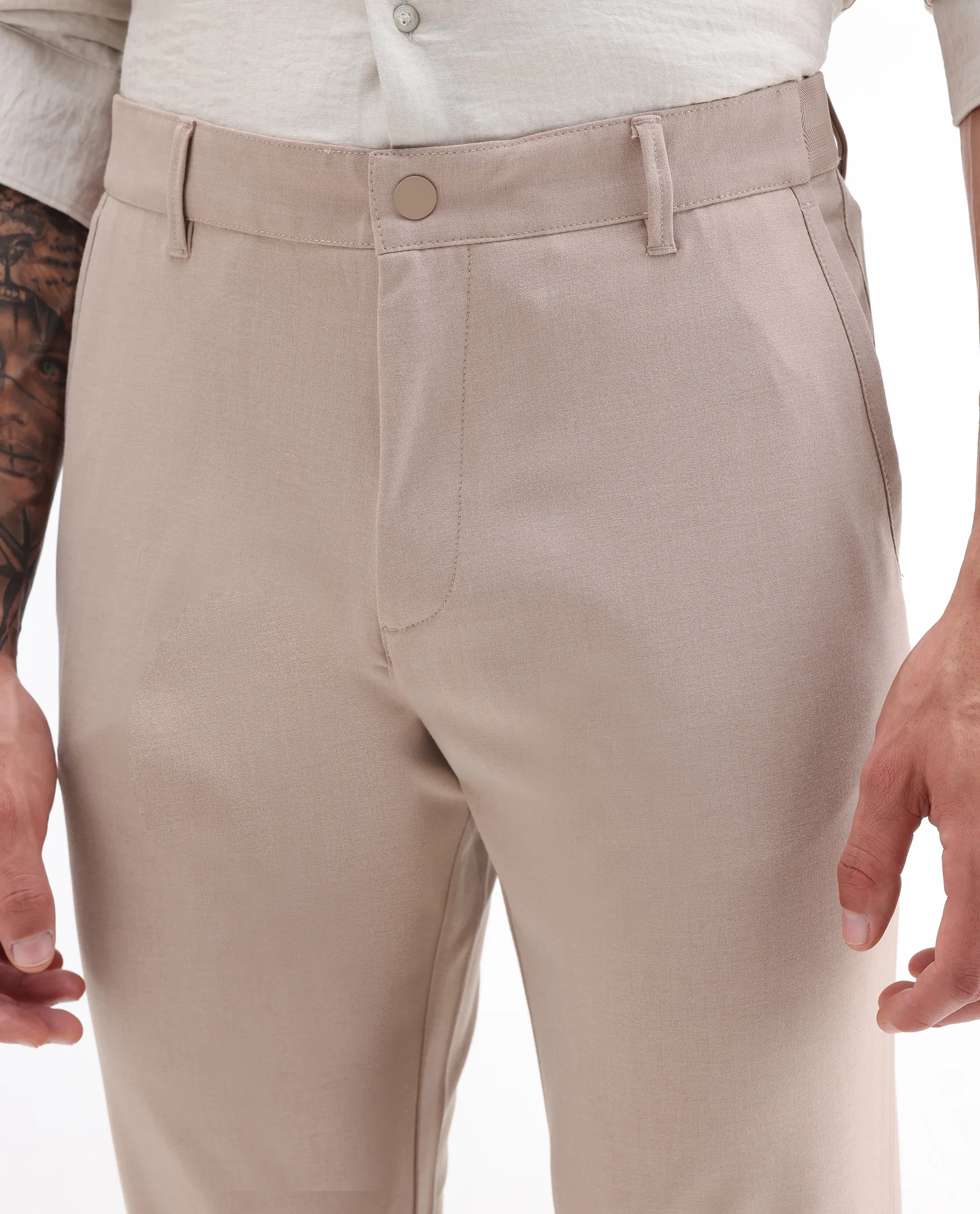 Rare Rabbit Men's Driver-2 Peach Polyester Blend Plain Regular Fit Trouser - Image 3