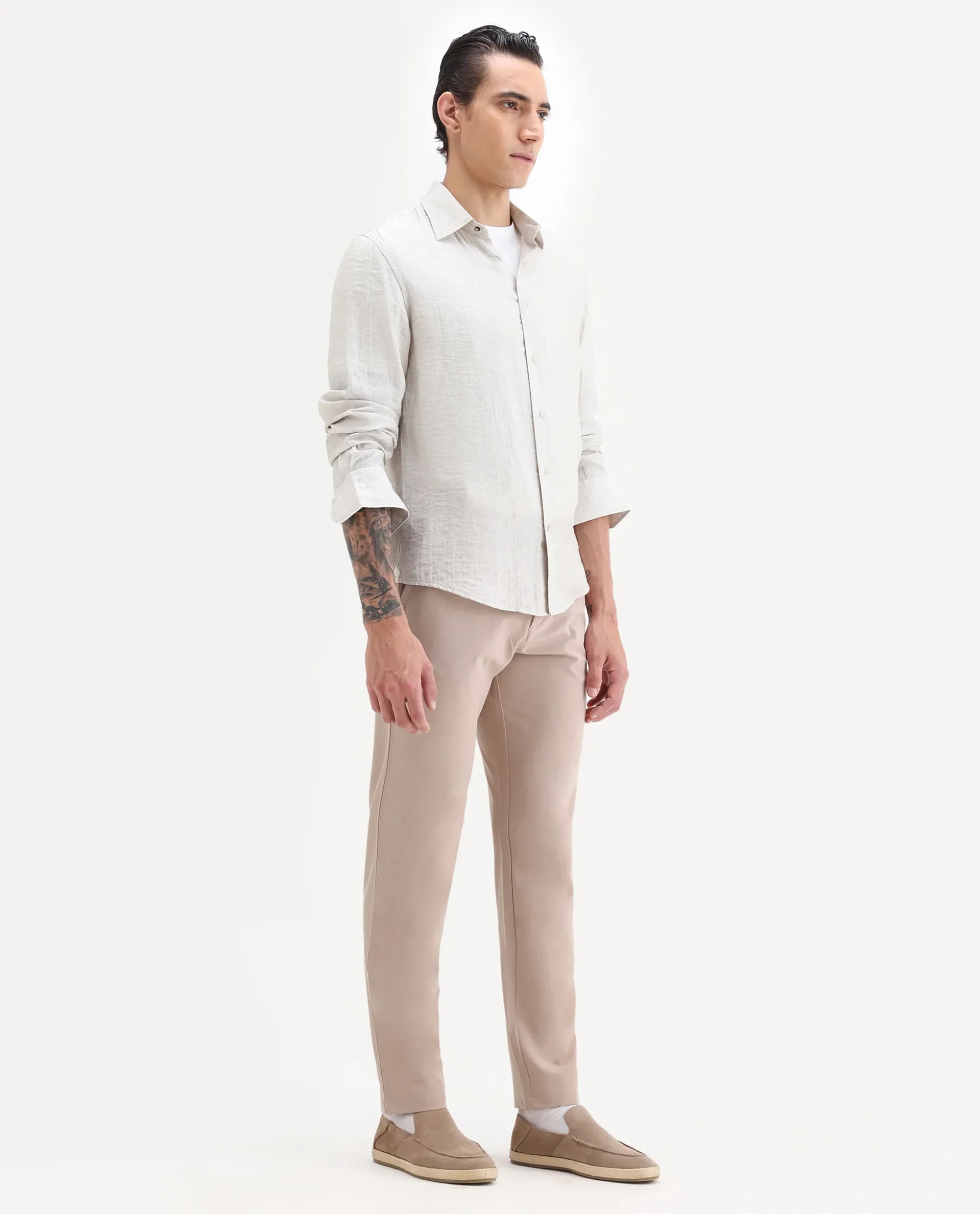 Rare Rabbit Men's Driver-2 Peach Polyester Blend Plain Regular Fit Trouser - Image 4