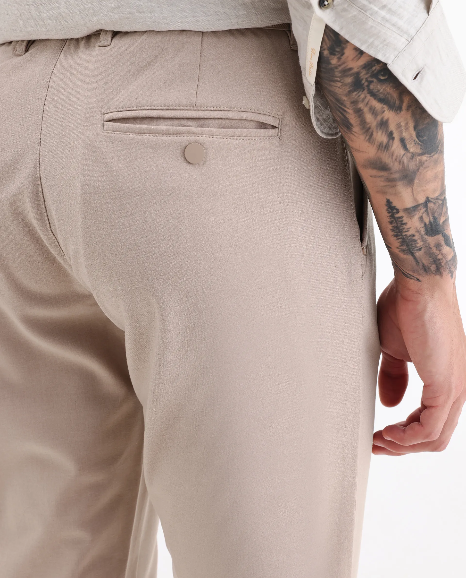 Rare Rabbit Men's Driver-2 Peach Polyester Blend Plain Regular Fit Trouser - Image 5