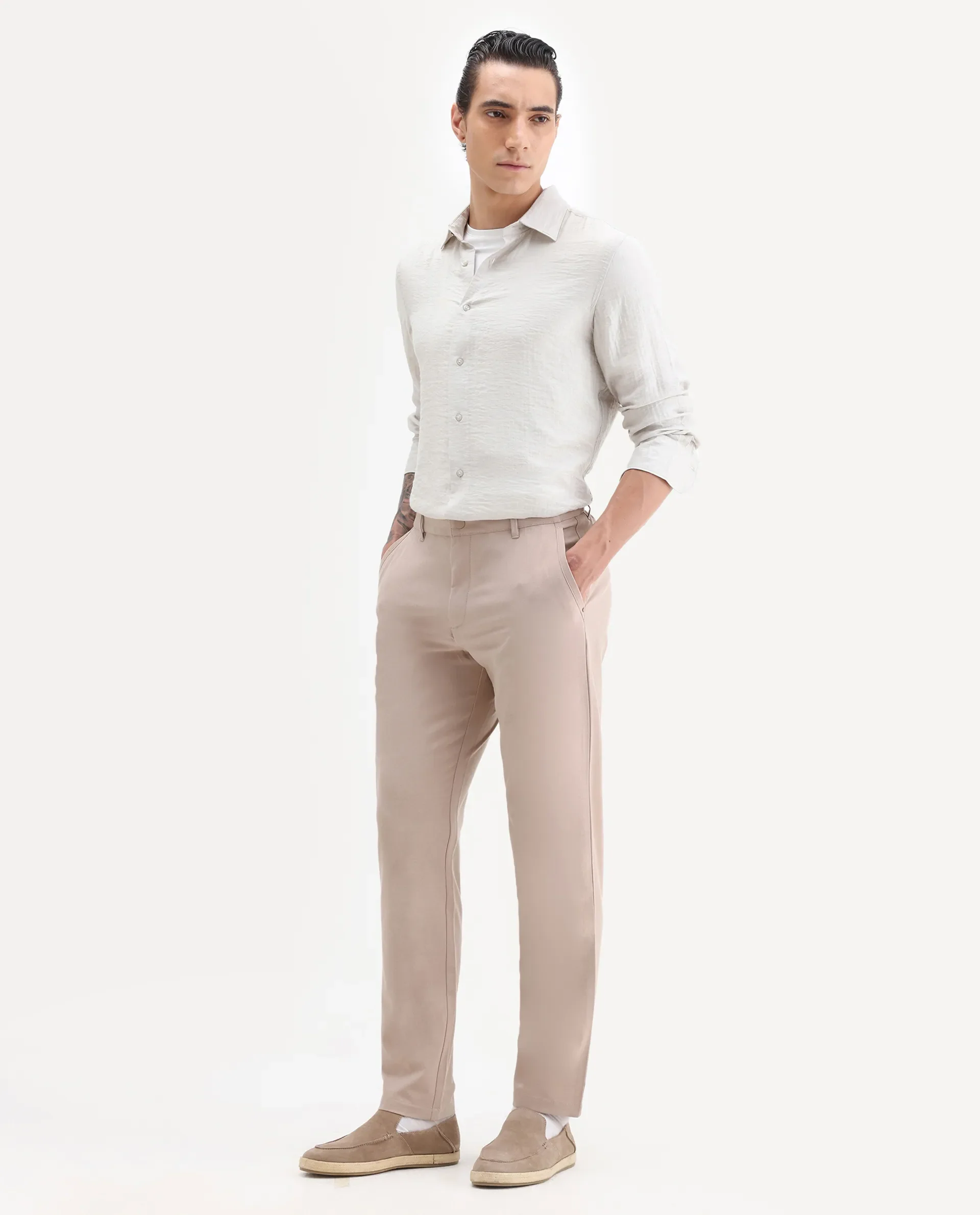 Rare Rabbit Men's Driver-2 Peach Polyester Blend Plain Regular Fit Trouser - Image 6