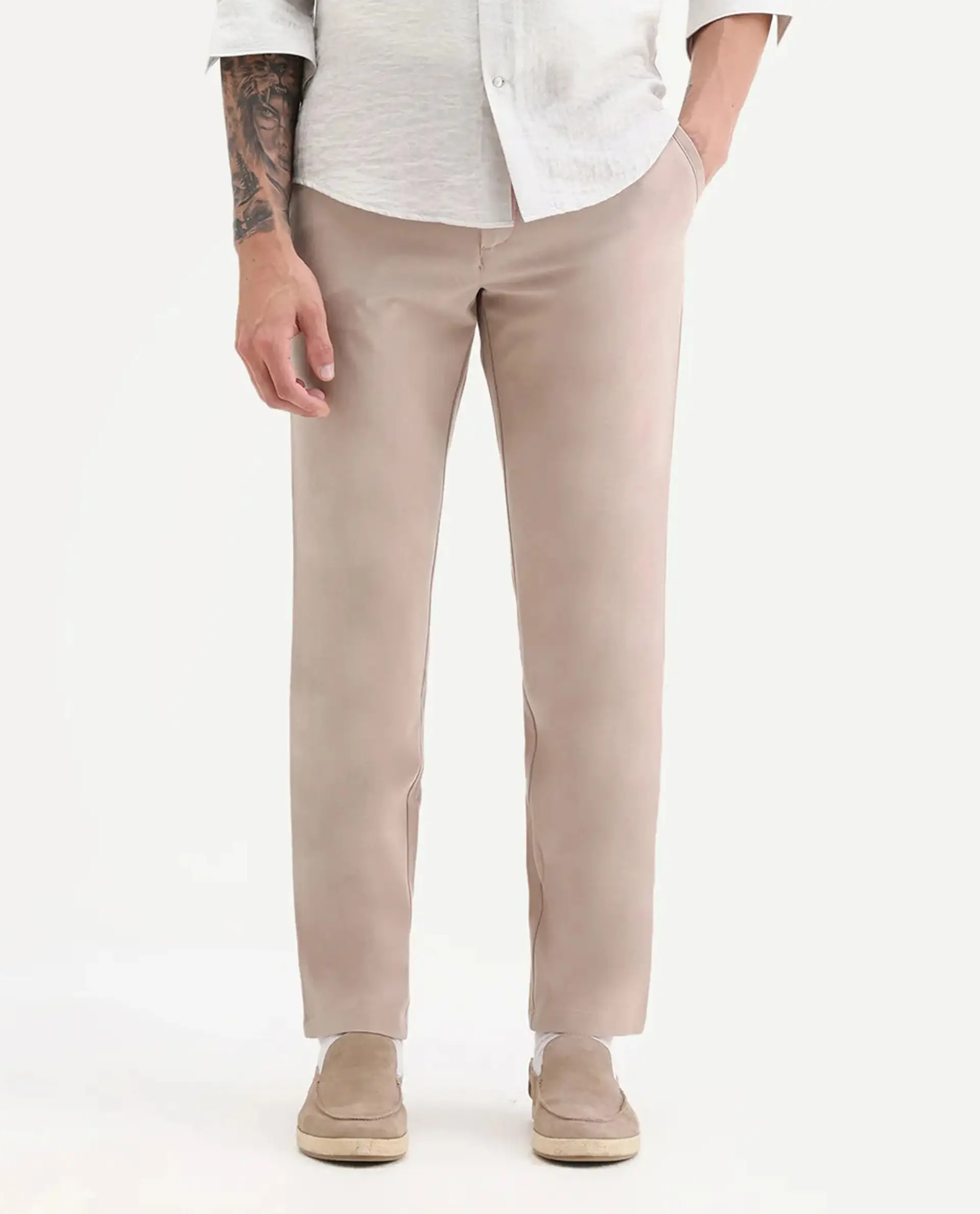 Rare Rabbit Men's Driver-2 Peach Polyester Blend Plain Regular Fit Trouser - Image 9