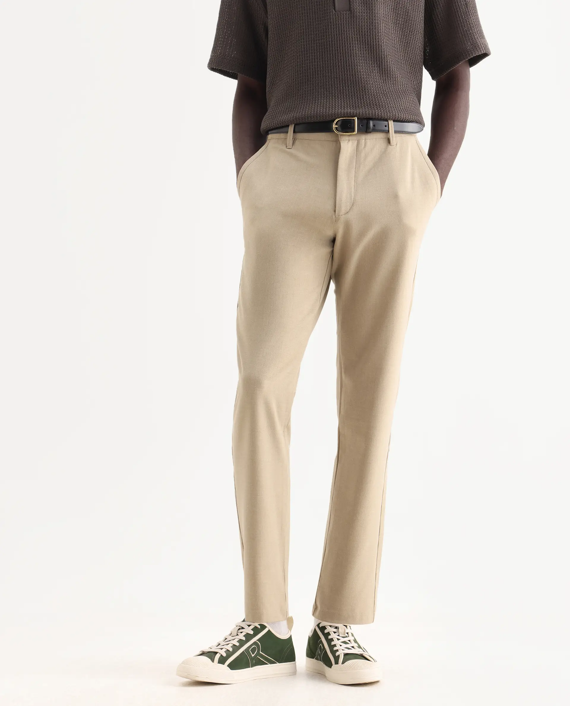 Rare Rabbit Men's Driver-Aw25 Khaki Polyester Blend Plain Regular Fit Trouser - Image 2