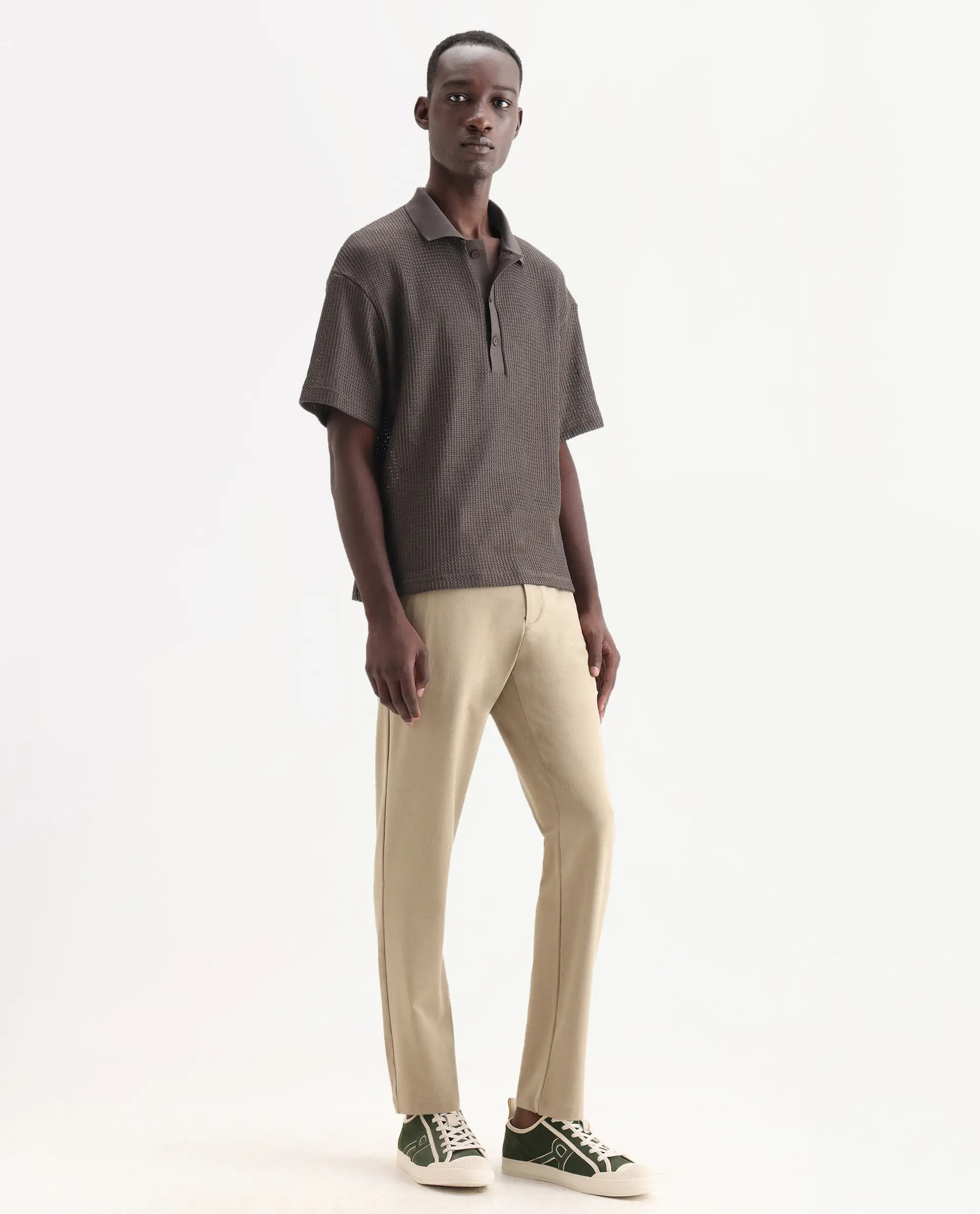 Rare Rabbit Men's Driver-Aw25 Khaki Polyester Blend Plain Regular Fit Trouser - Image 4