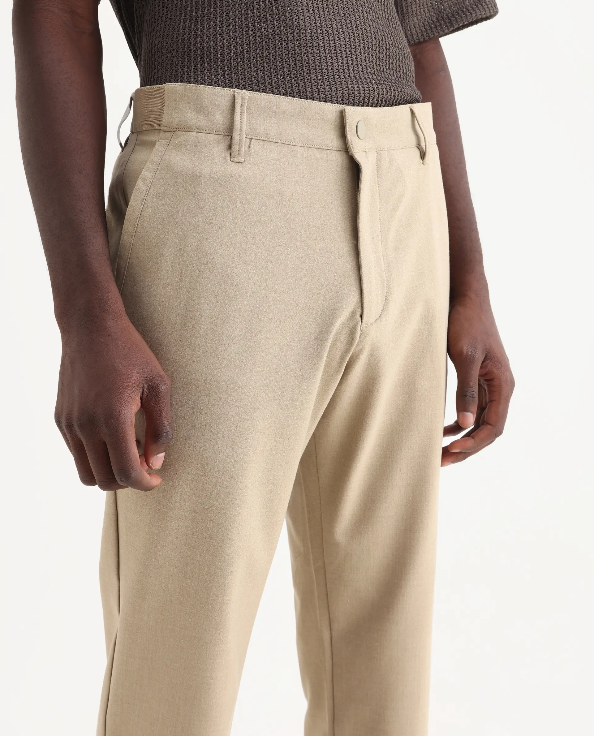 Rare Rabbit Men's Driver-Aw25 Khaki Polyester Blend Plain Regular Fit Trouser - Image 7