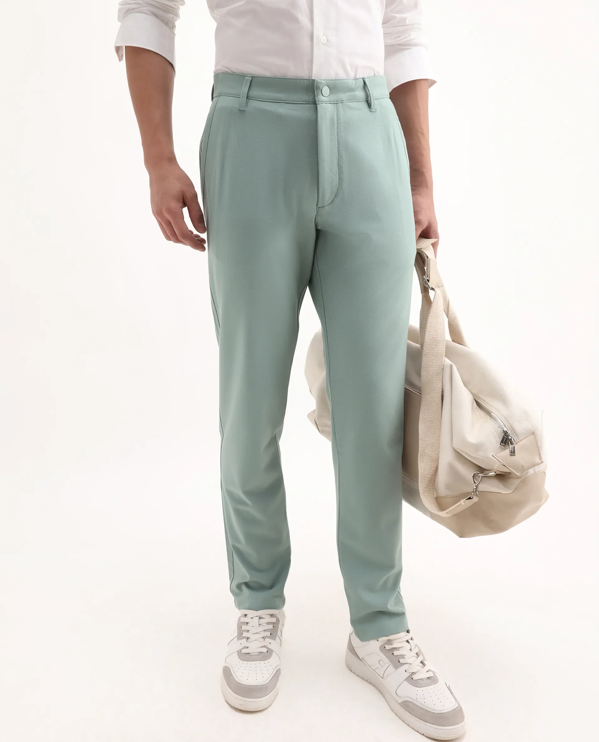 Rare Rabbit Men's Driver-Aw25 Pastel Green Polyester Blend Plain Regular Fit Trouser - Image 2