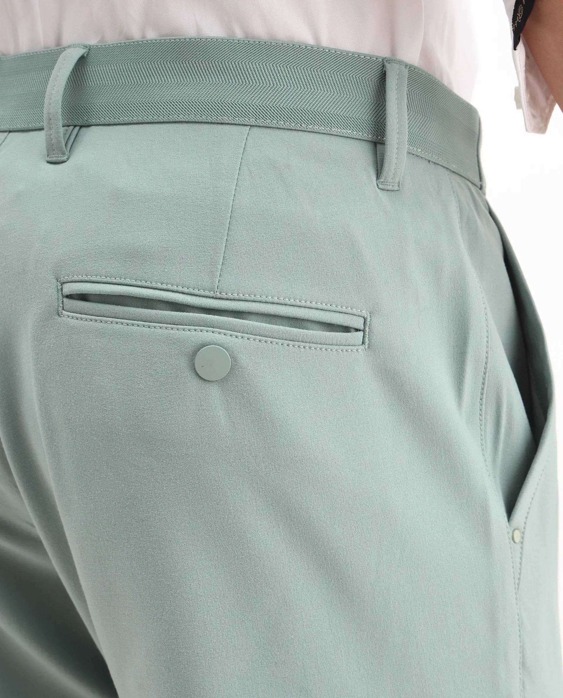 Rare Rabbit Men's Driver-Aw25 Pastel Green Polyester Blend Plain Regular Fit Trouser - Image 6