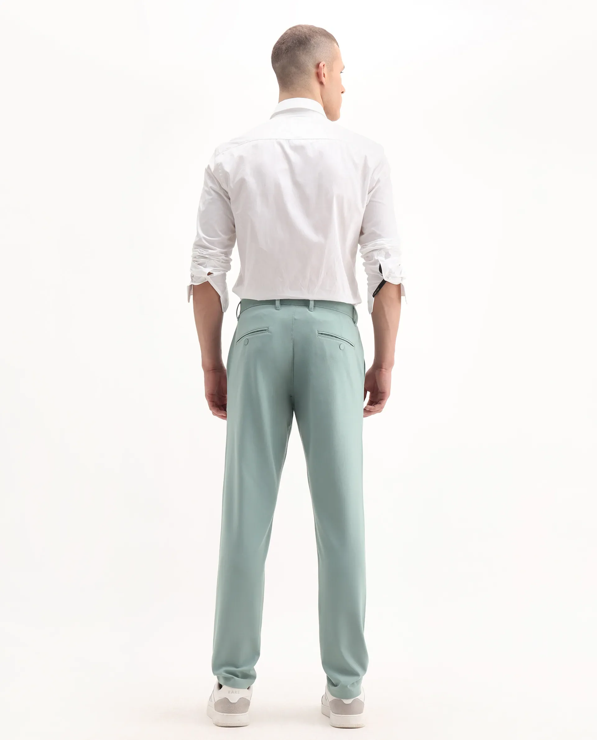 Rare Rabbit Men's Driver-Aw25 Pastel Green Polyester Blend Plain Regular Fit Trouser - Image 8