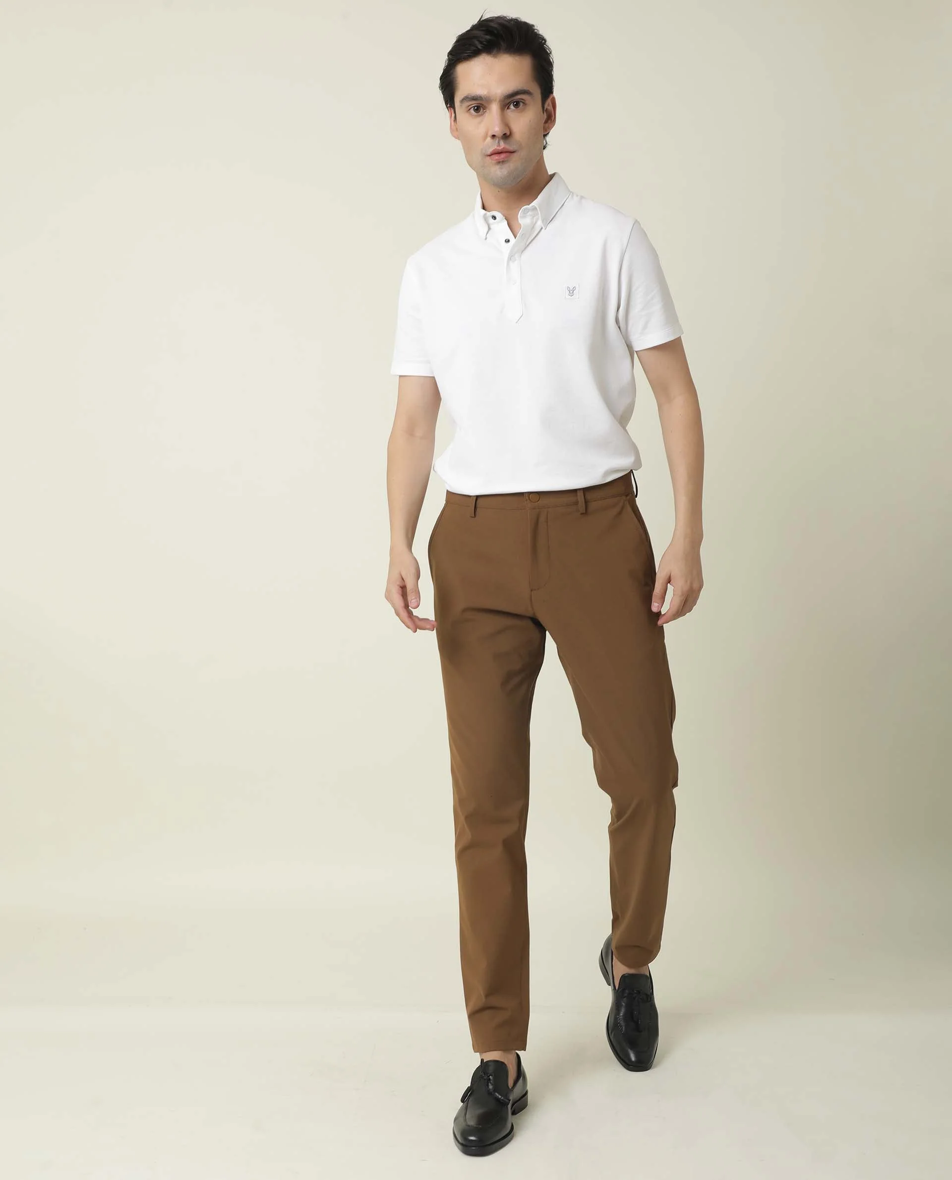 Rare Rabbit Men's Driver Brown Plain Regular Fit Trouser - Image 2