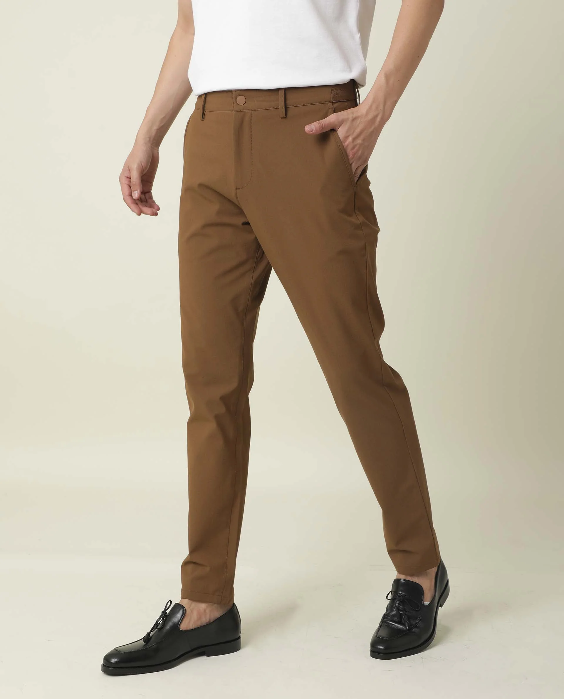 Rare Rabbit Men's Driver Brown Plain Regular Fit Trouser - Image 5