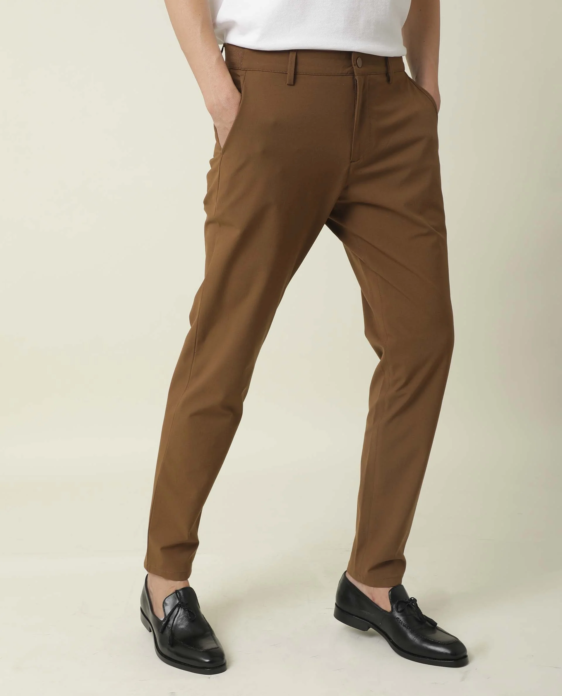 Rare Rabbit Men's Driver Brown Plain Regular Fit Trouser - Image 7